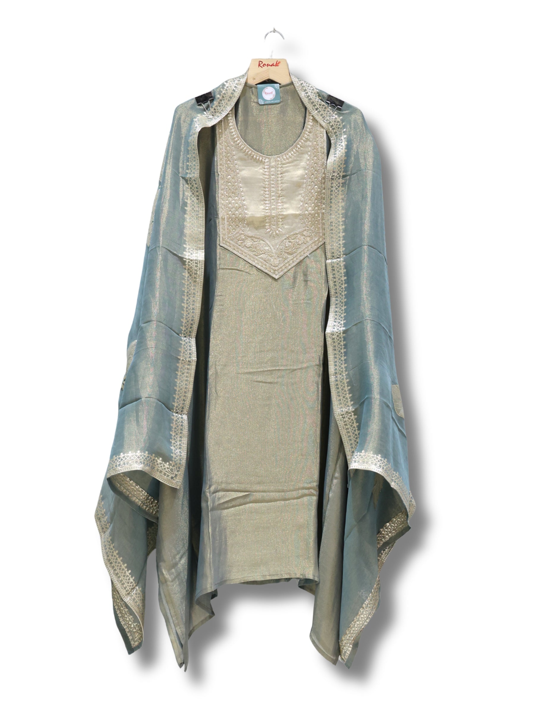 Premium Pure simmer Unstitched Suit with Thread Work Dupatta