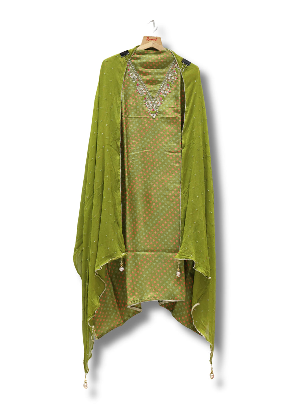 Premium simmer Suit with neck line handwork & pure chiffon Dupatta