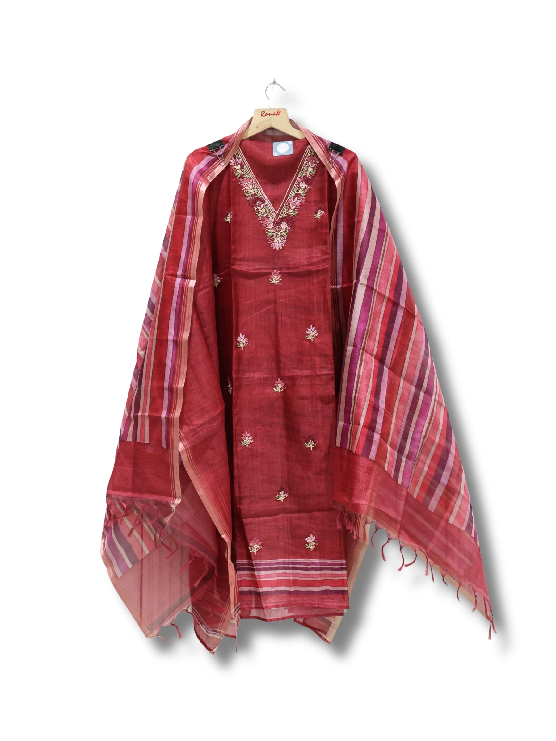 Premium Pure Tissue Unstitched Suit with Thread Work & Lining Dupatta