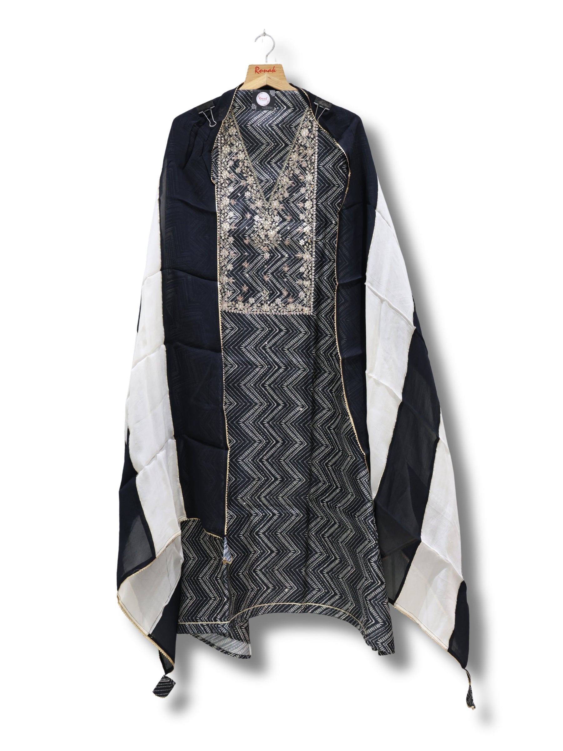 Premium Pure Silk Unstitched Suit with Heavy Neck Work & Pure Chiffon Dupatta