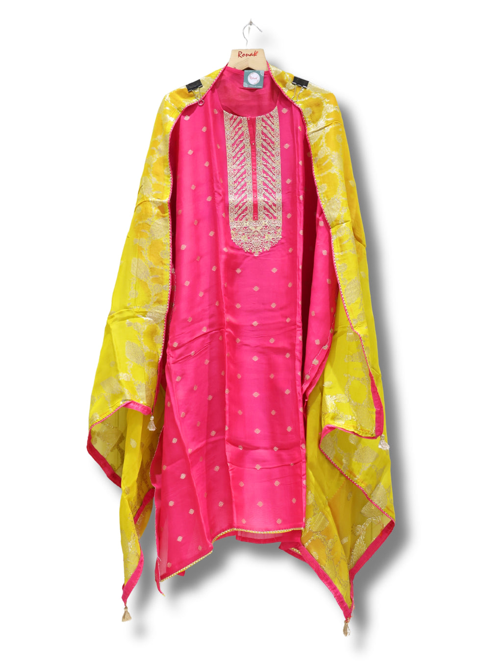 Premium orgenza Unstitched Suit with thraid Neck Work & orgenza Dupatta