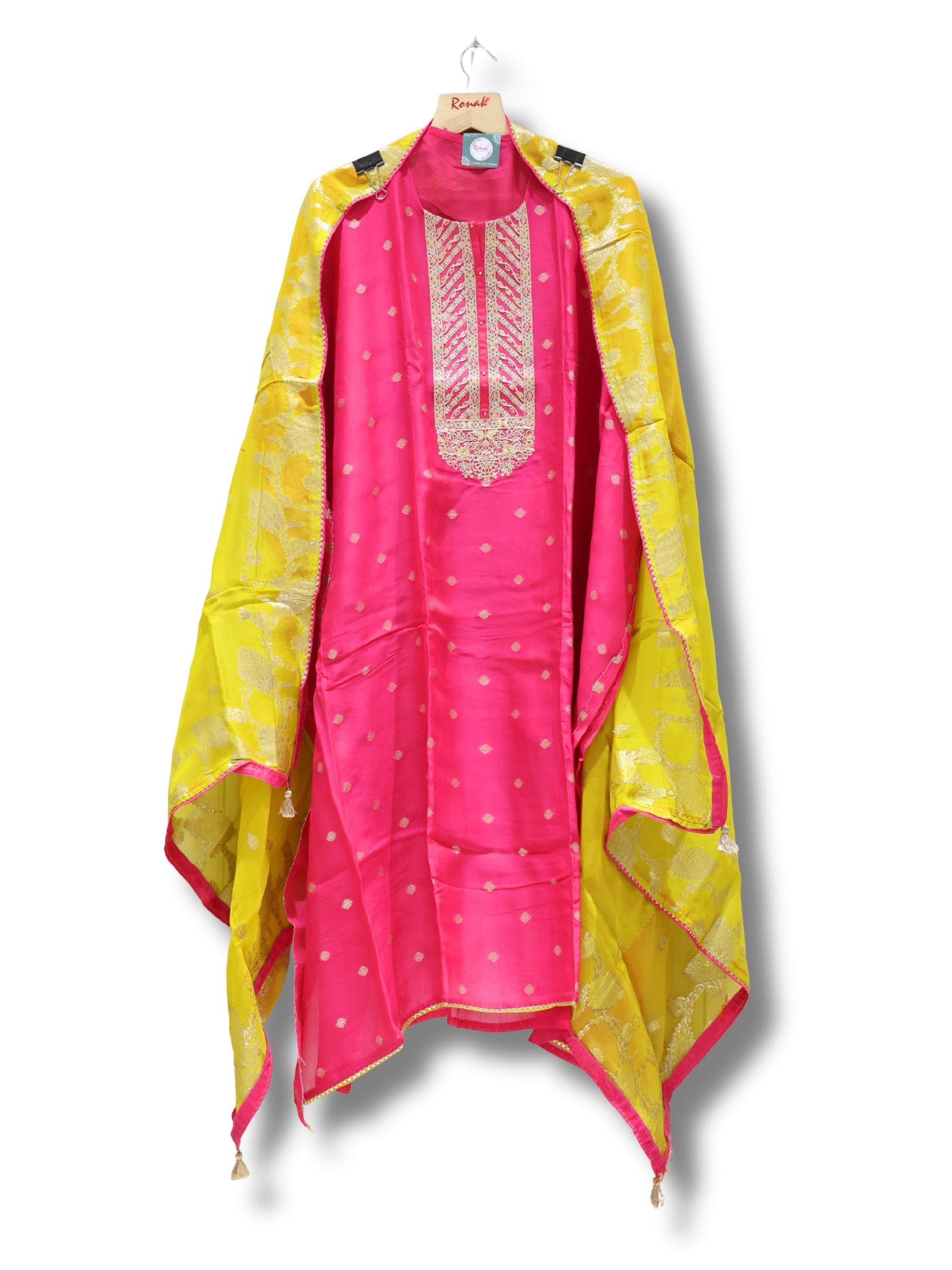 Premium orgenza Unstitched Suit with thraid Neck Work & orgenza Dupatta