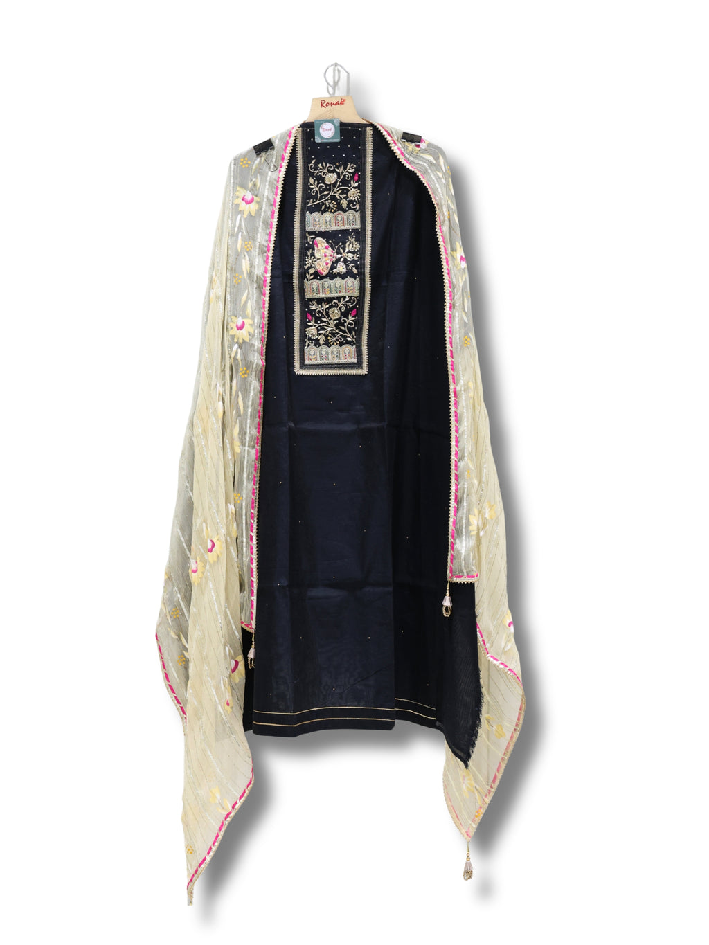 Premium Chanderi Silk Unstitched Suit with Gota Patti Work Dupatta