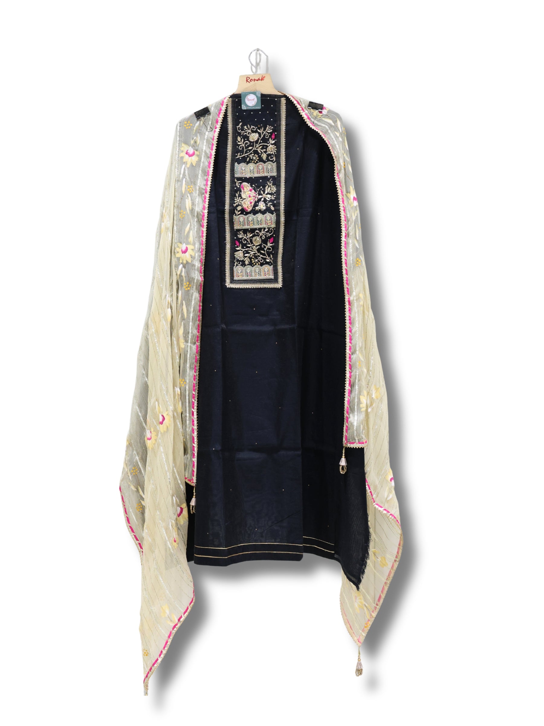 Premium Chanderi Silk Unstitched Suit with Gota Patti Work Dupatta
