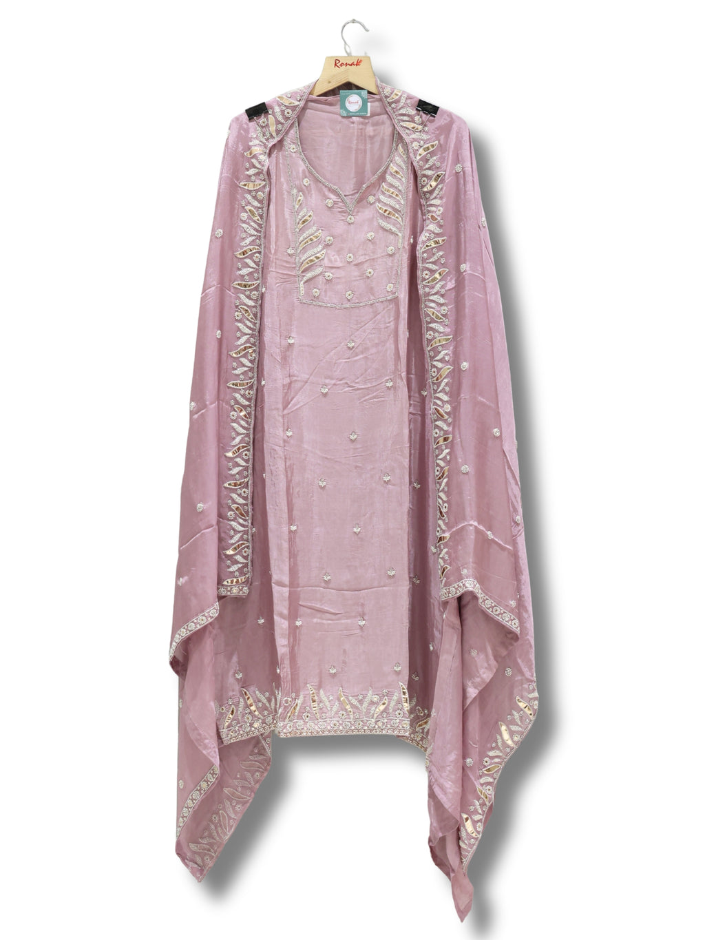 Premium Pure Giraf Silk Unstitched Suit with Hand Work Neckline