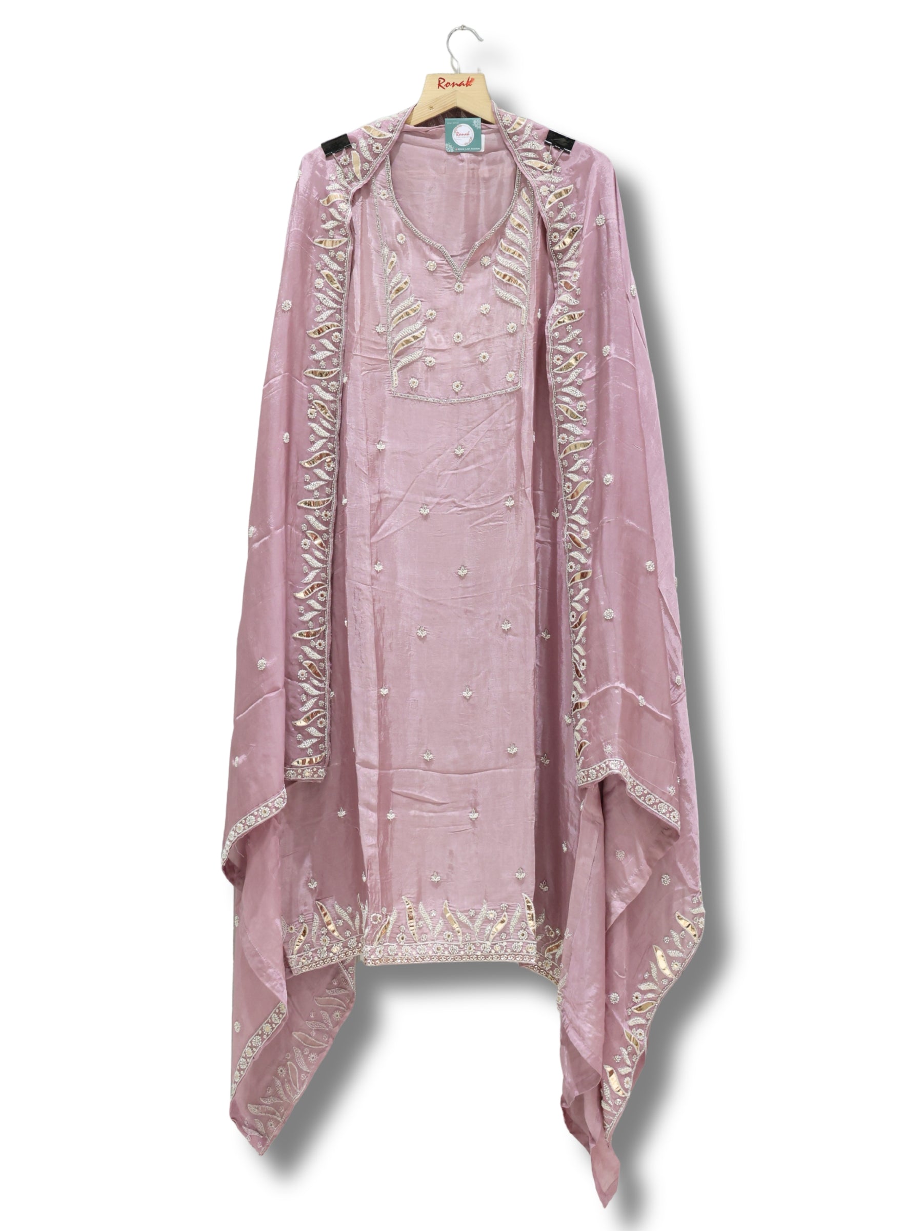 Premium Pure Giraf Silk Unstitched Suit with Hand Work Neckline