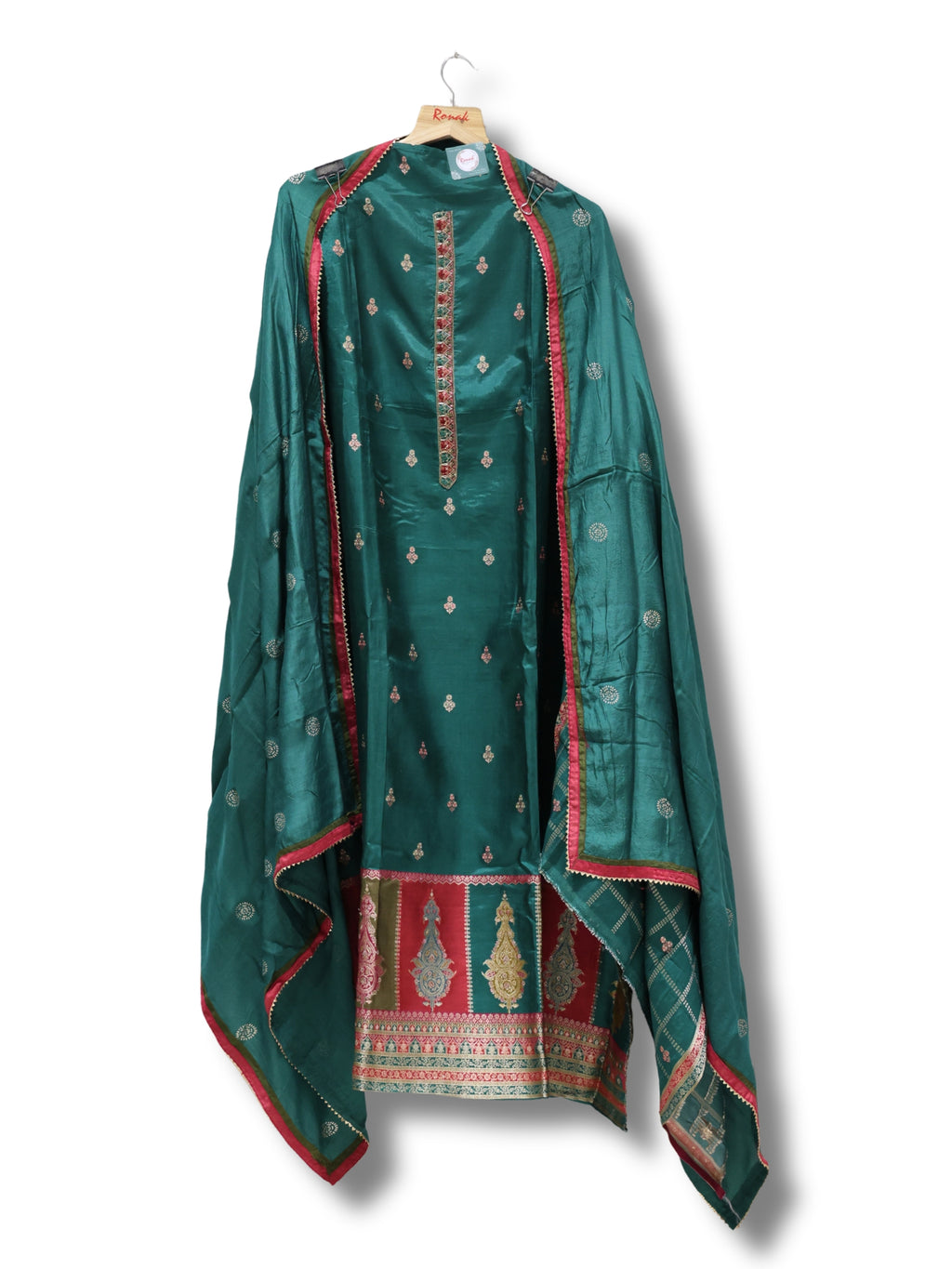 Premium Natural Crepe Unstitched Suit with All-Over Beads Work