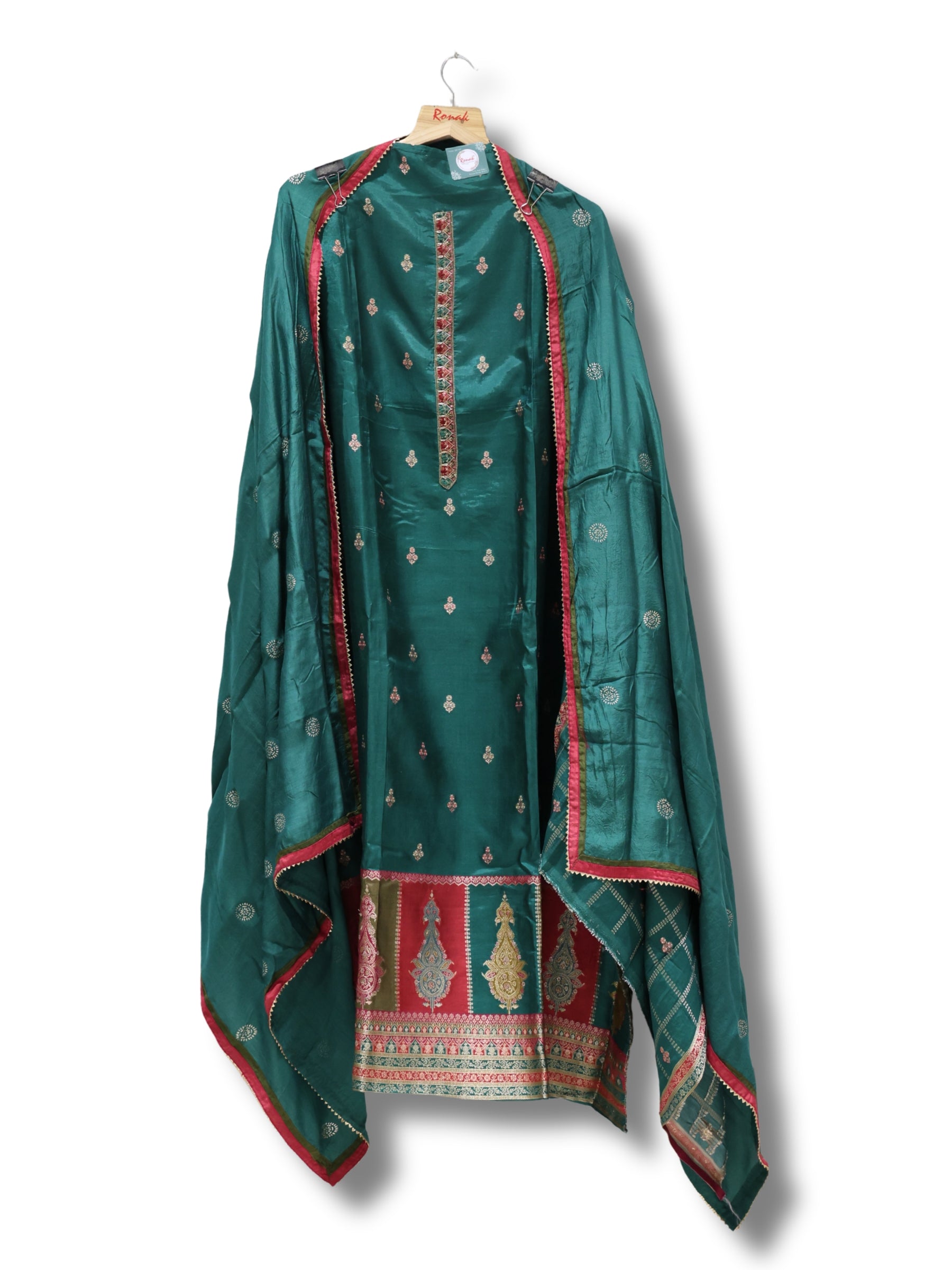 Premium Natural Crepe Unstitched Suit with All-Over Beads Work