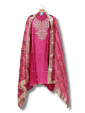 Premium Pure Dola Silk Unstitched Suit with Handwork Neck & Heavy Silk Dupatta