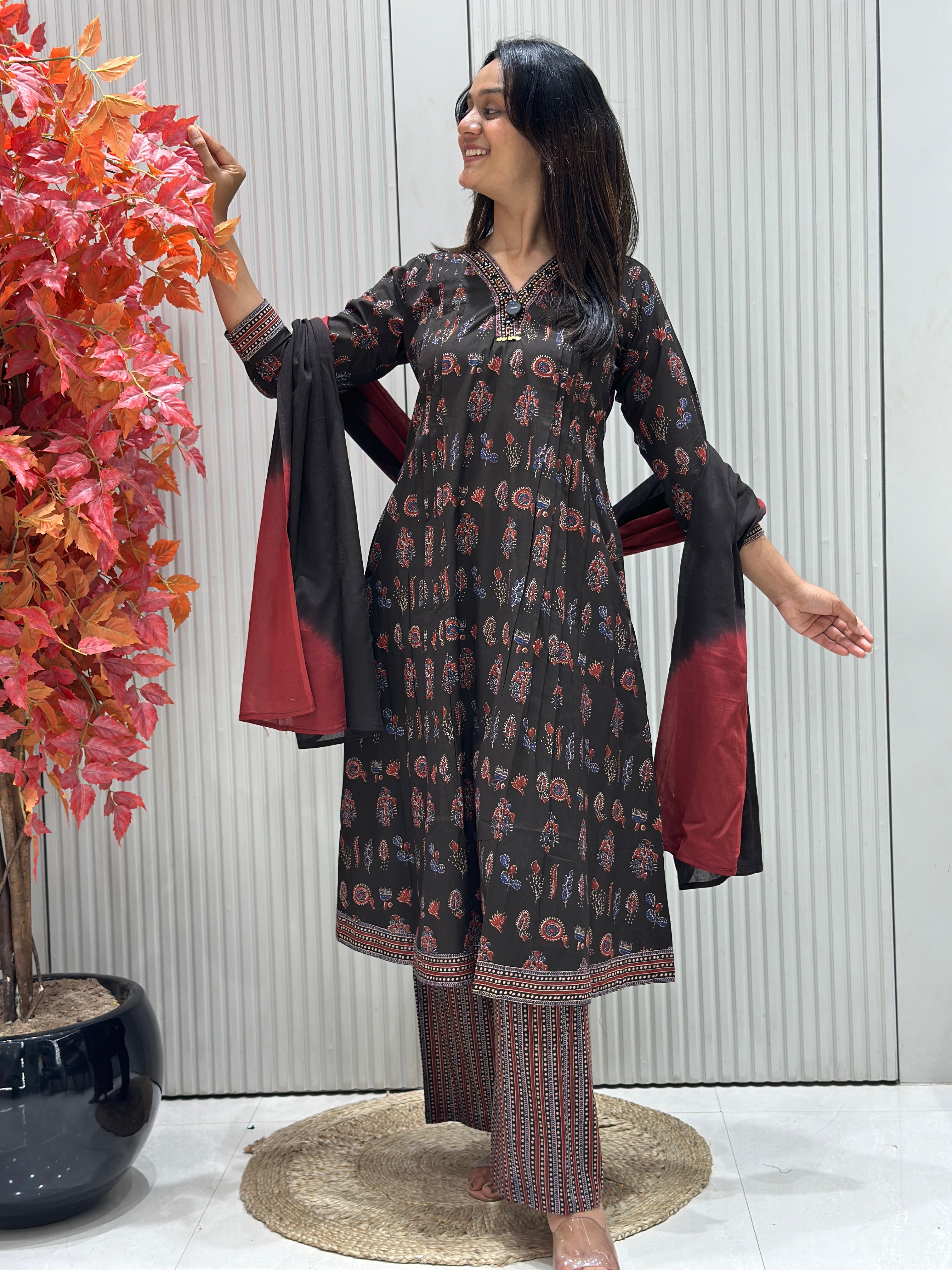Black Pure Cotton A-Line Dress