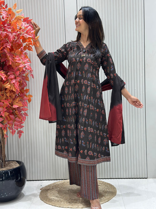 Black Pure Cotton A-Line Dress