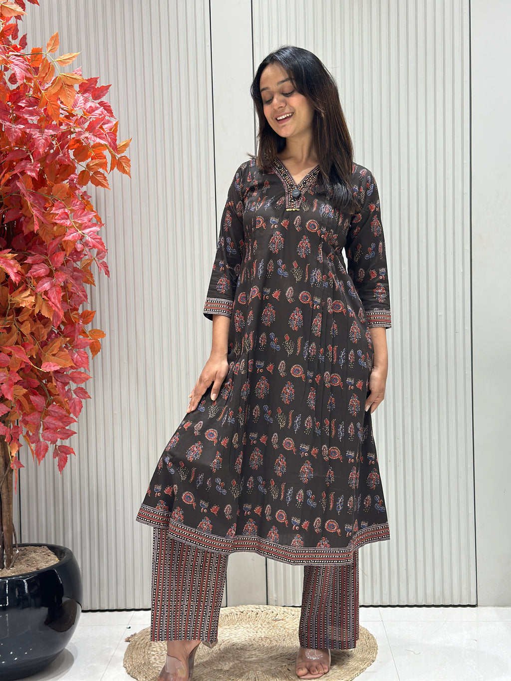 Black Pure Cotton A-Line Dress