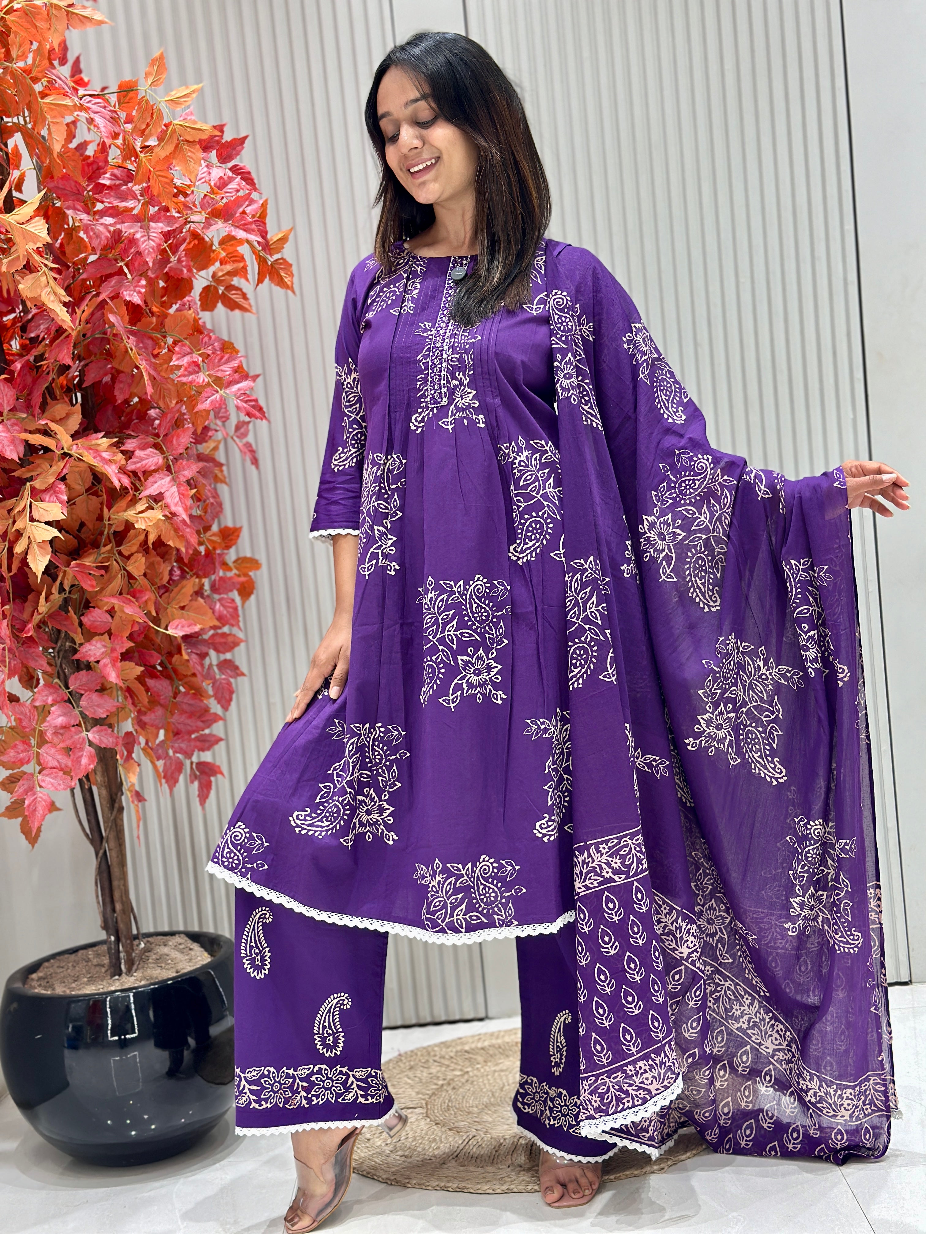 Pure Cotton A-Line Dress with Mal Cotton Dupatta