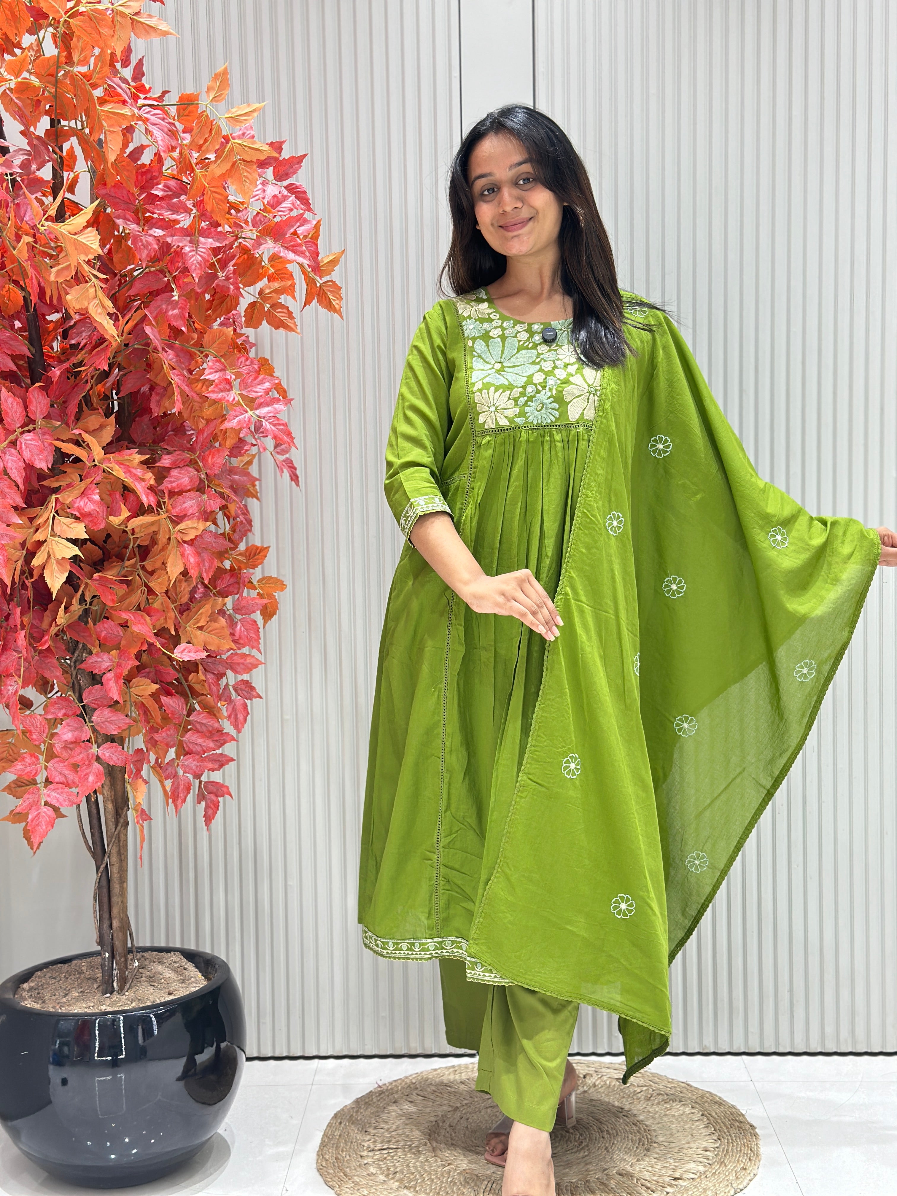 Pure Mal Cotton A-Line Dress with Mal Cotton Dupatta