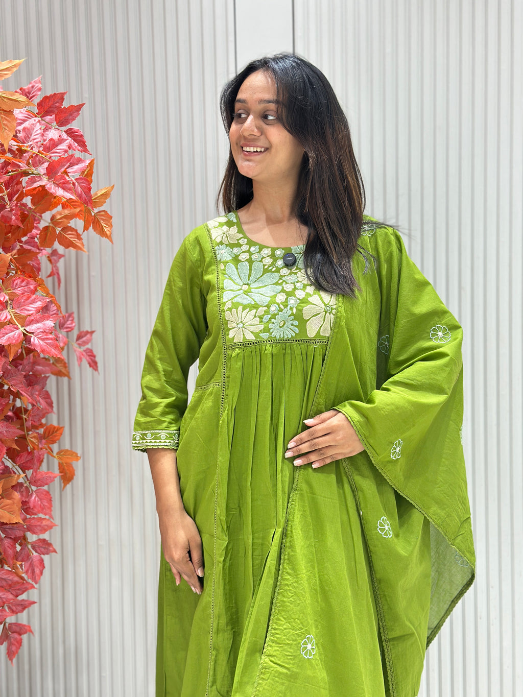 Pure Mal Cotton A-Line Dress with Mal Cotton Dupatta