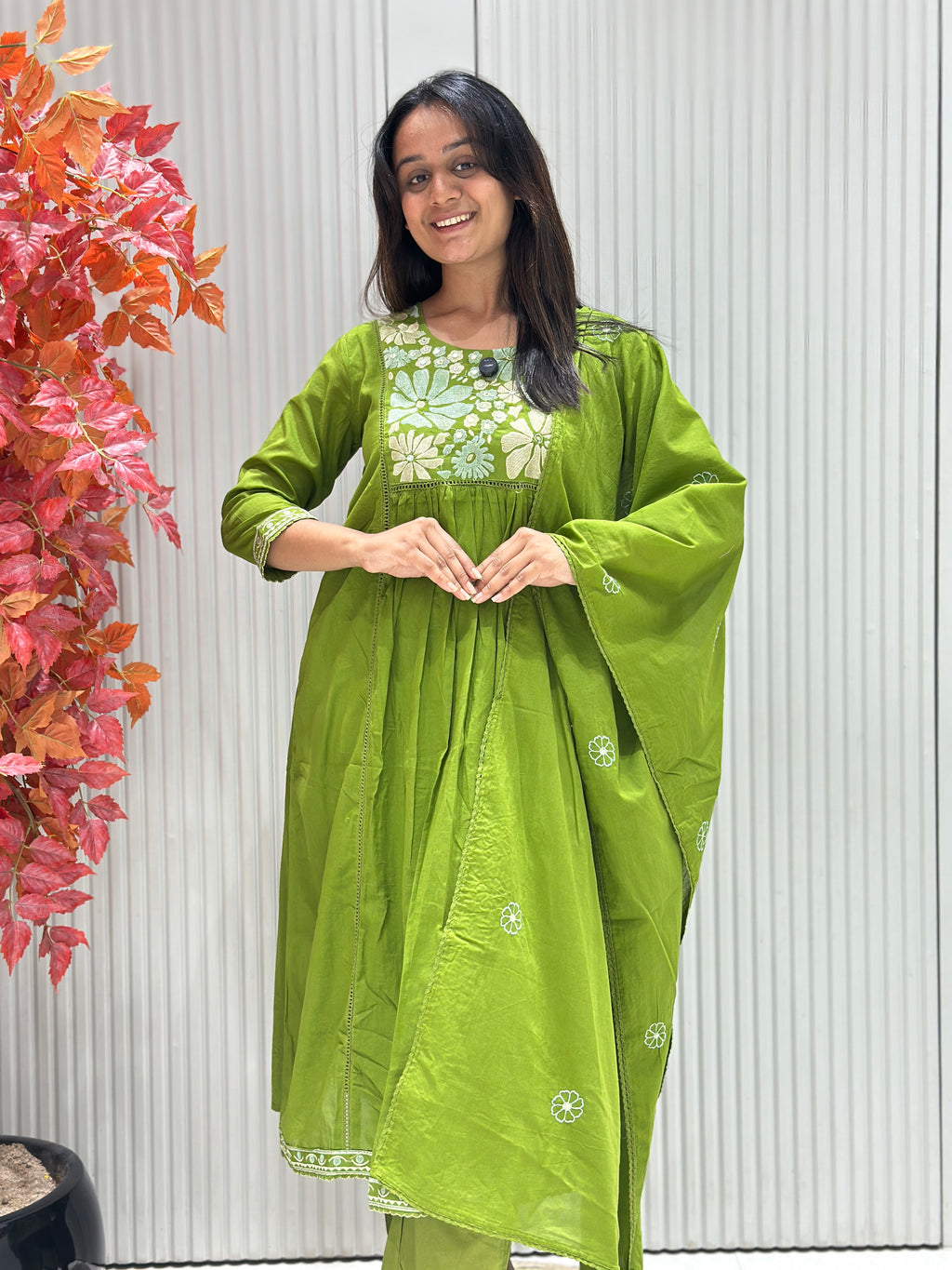 Pure Mal Cotton A-Line Dress with Mal Cotton Dupatta