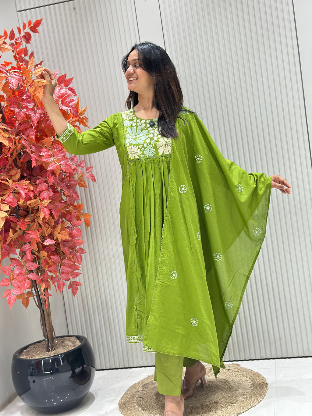Pure Mal Cotton A-Line Dress with Mal Cotton Dupatta