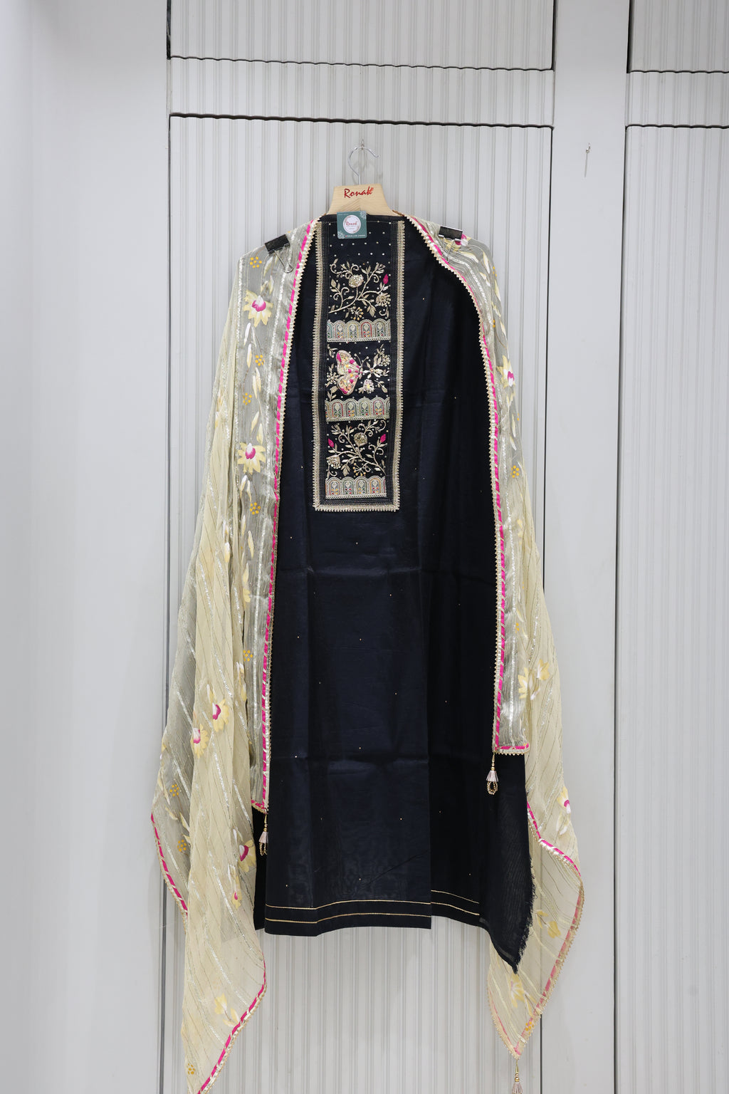 Premium Chanderi Silk Unstitched Suit with Gota Patti Work Dupatta