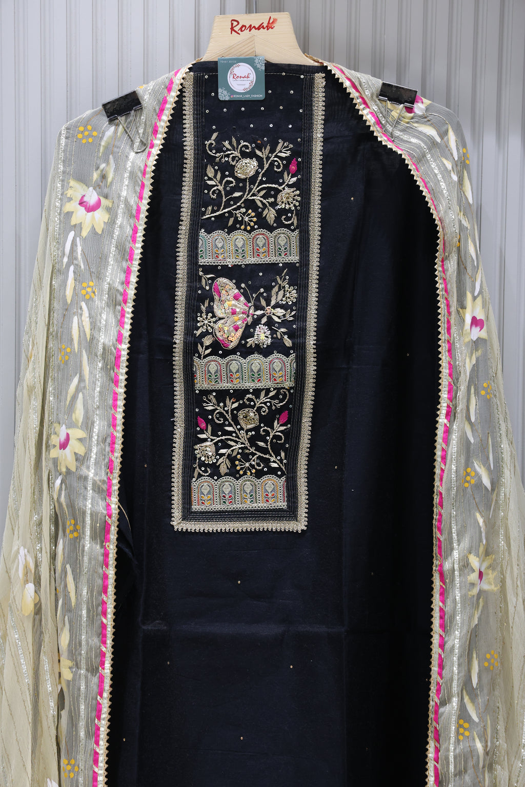 Premium Chanderi Silk Unstitched Suit with Gota Patti Work Dupatta