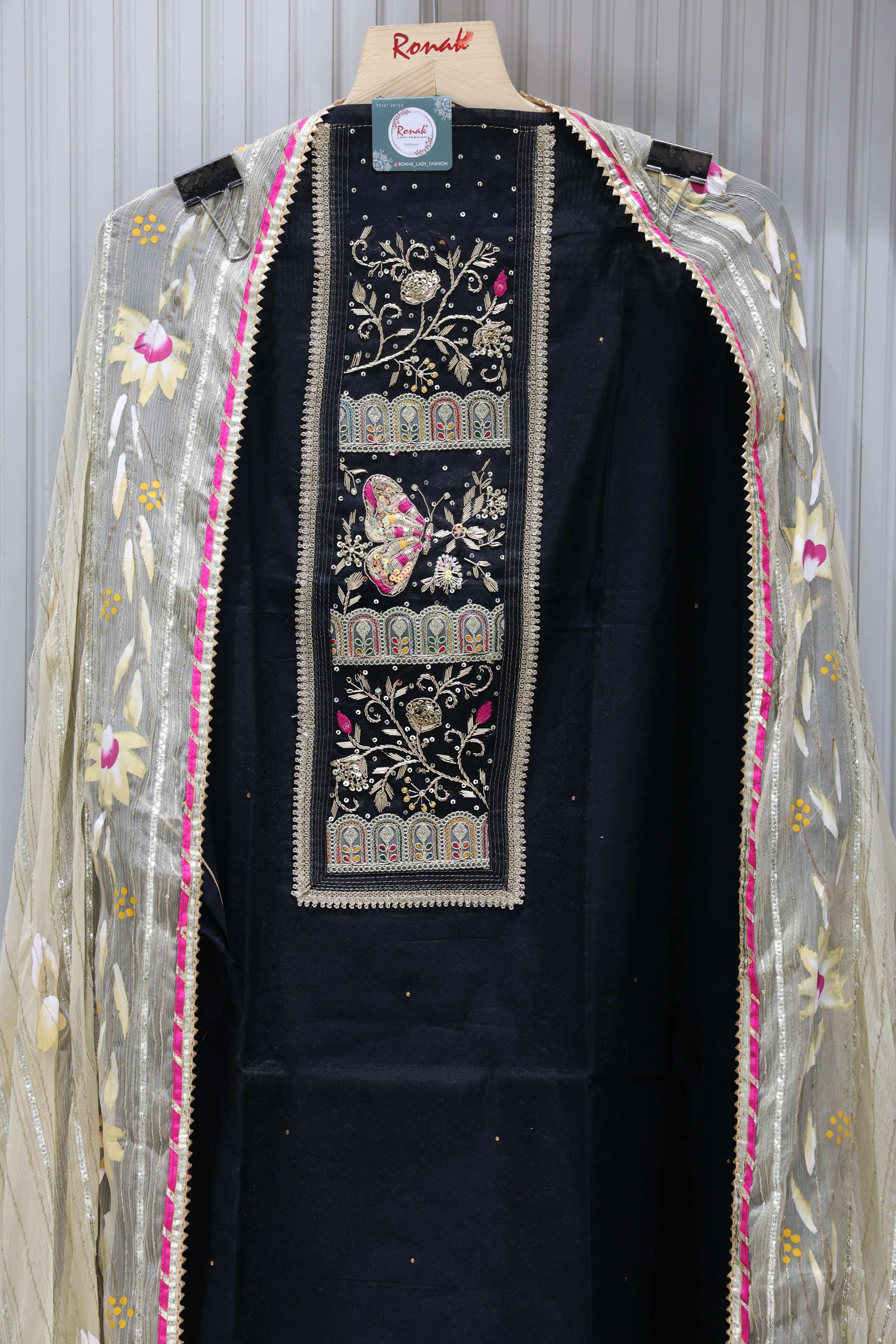 Premium Chanderi Silk Unstitched Suit with Gota Patti Work Dupatta
