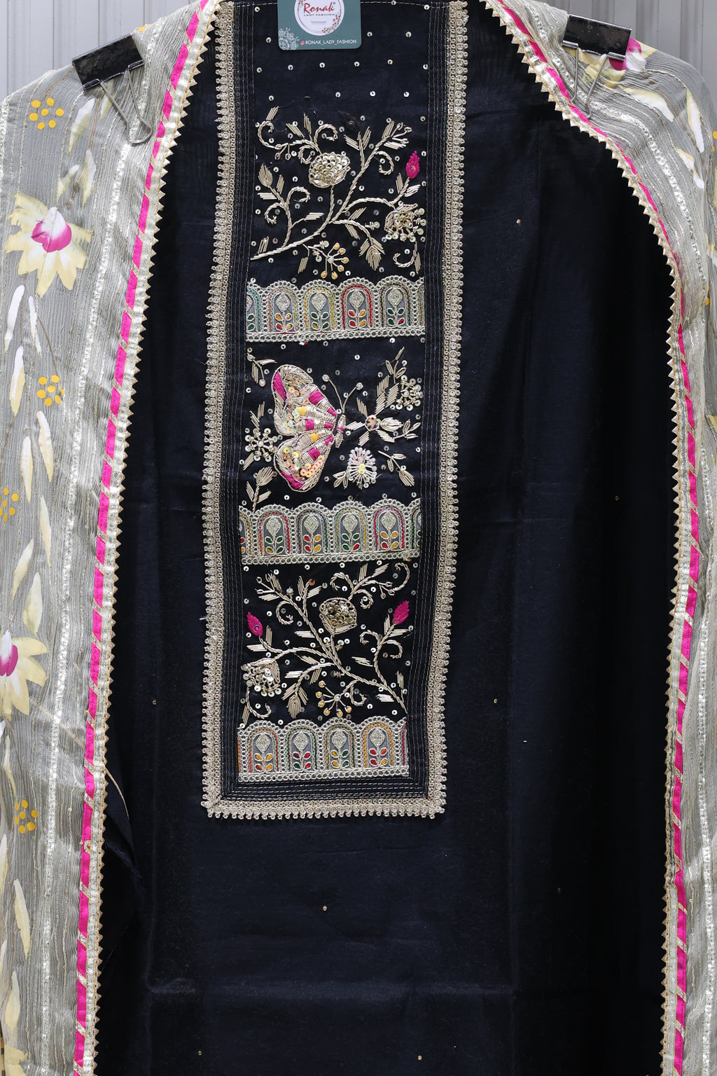 Premium Chanderi Silk Unstitched Suit with Gota Patti Work Dupatta
