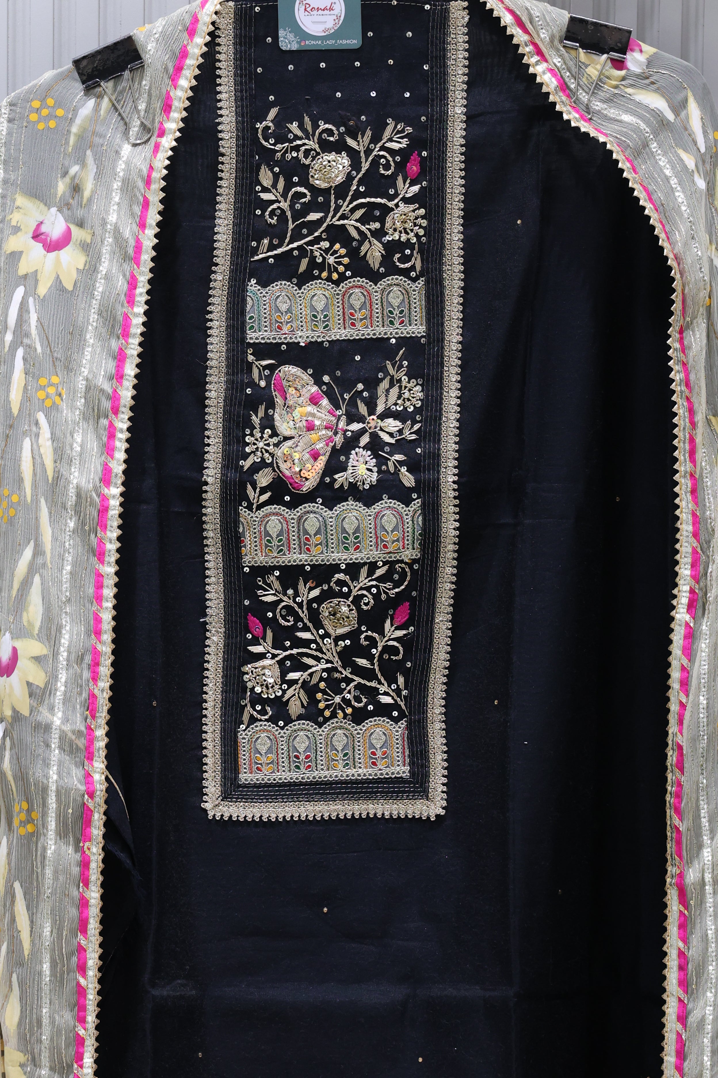 Premium Chanderi Silk Unstitched Suit with Gota Patti Work Dupatta