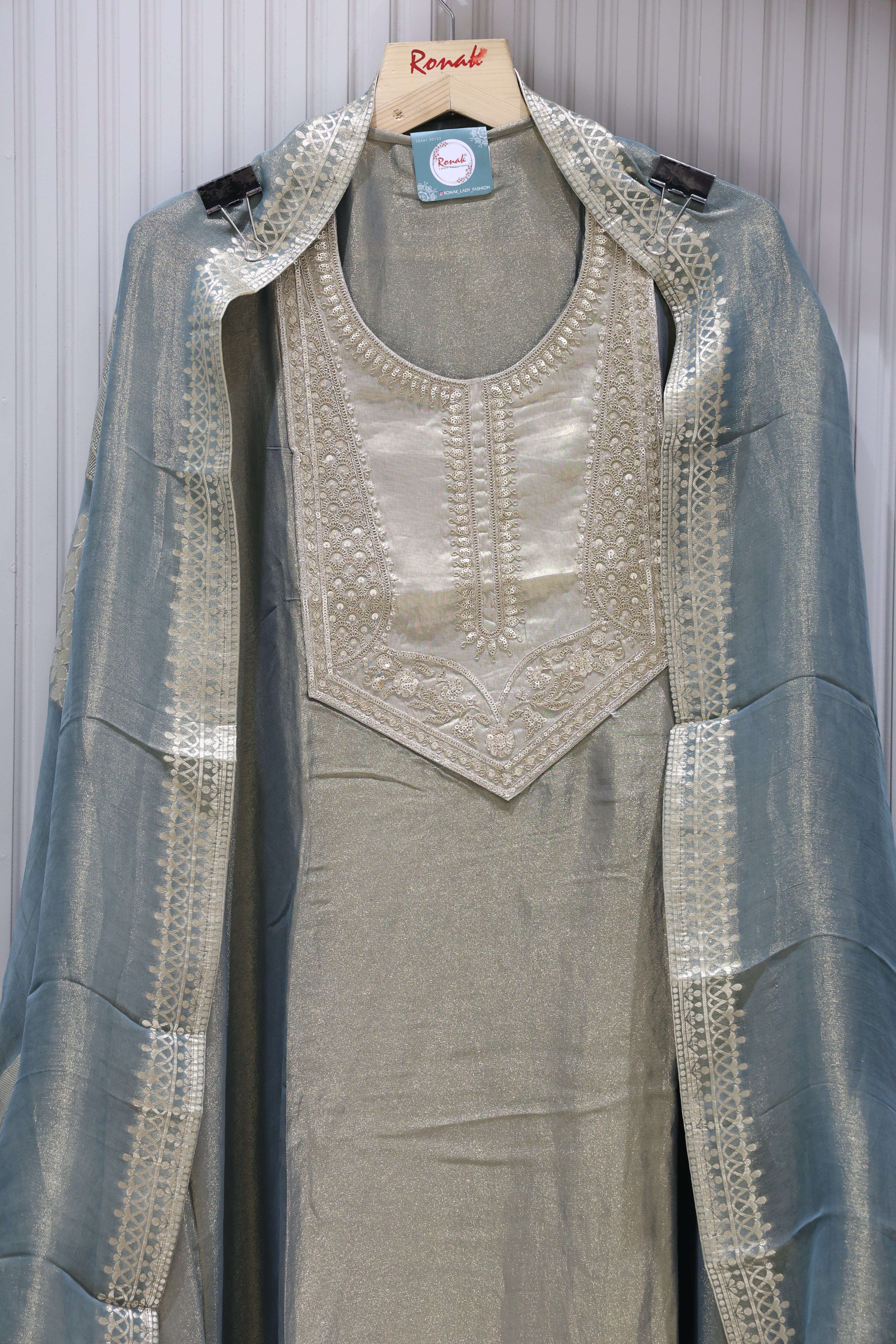 Premium Pure simmer Unstitched Suit with Thread Work Dupatta
