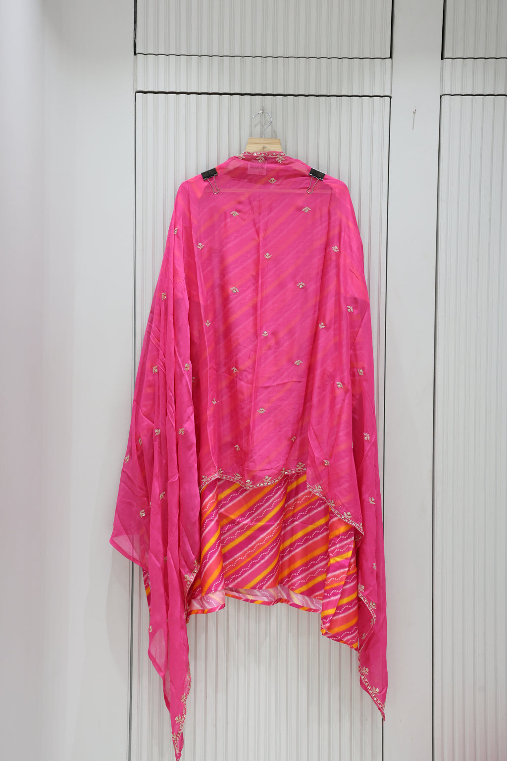 Premium Dola Silk Leheriya Unstitched Suit with Heavy Chiffon Dupatta