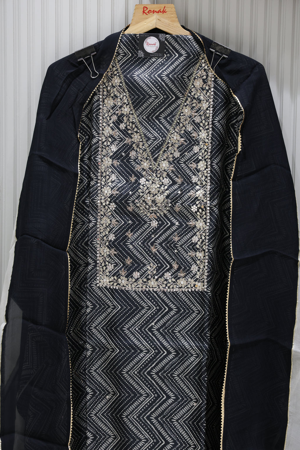 Premium Pure Silk Unstitched Suit with Heavy Neck Work & Pure Chiffon Dupatta