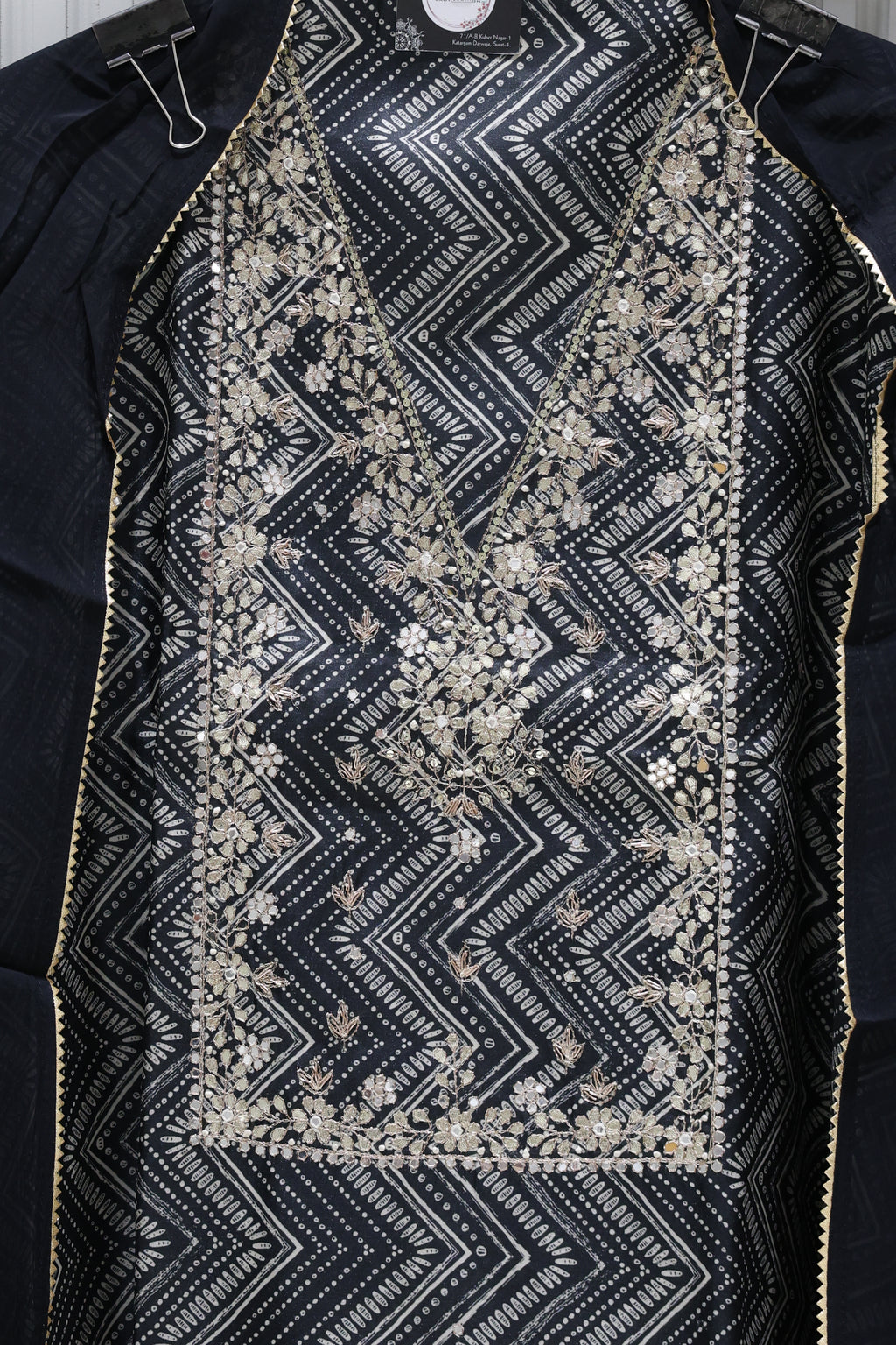 Premium Pure Silk Unstitched Suit with Heavy Neck Work & Pure Chiffon Dupatta