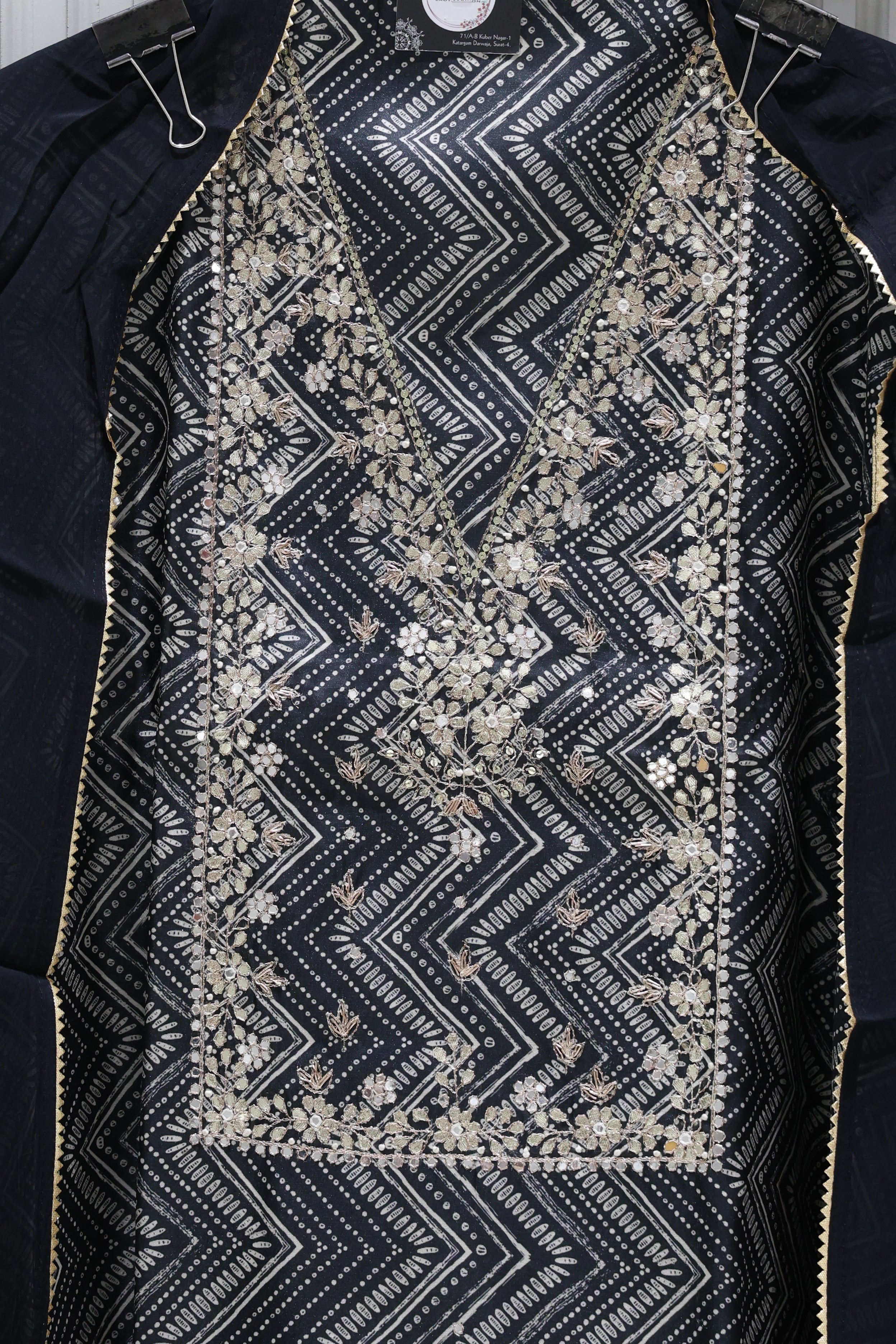 Premium Pure Silk Unstitched Suit with Heavy Neck Work & Pure Chiffon Dupatta