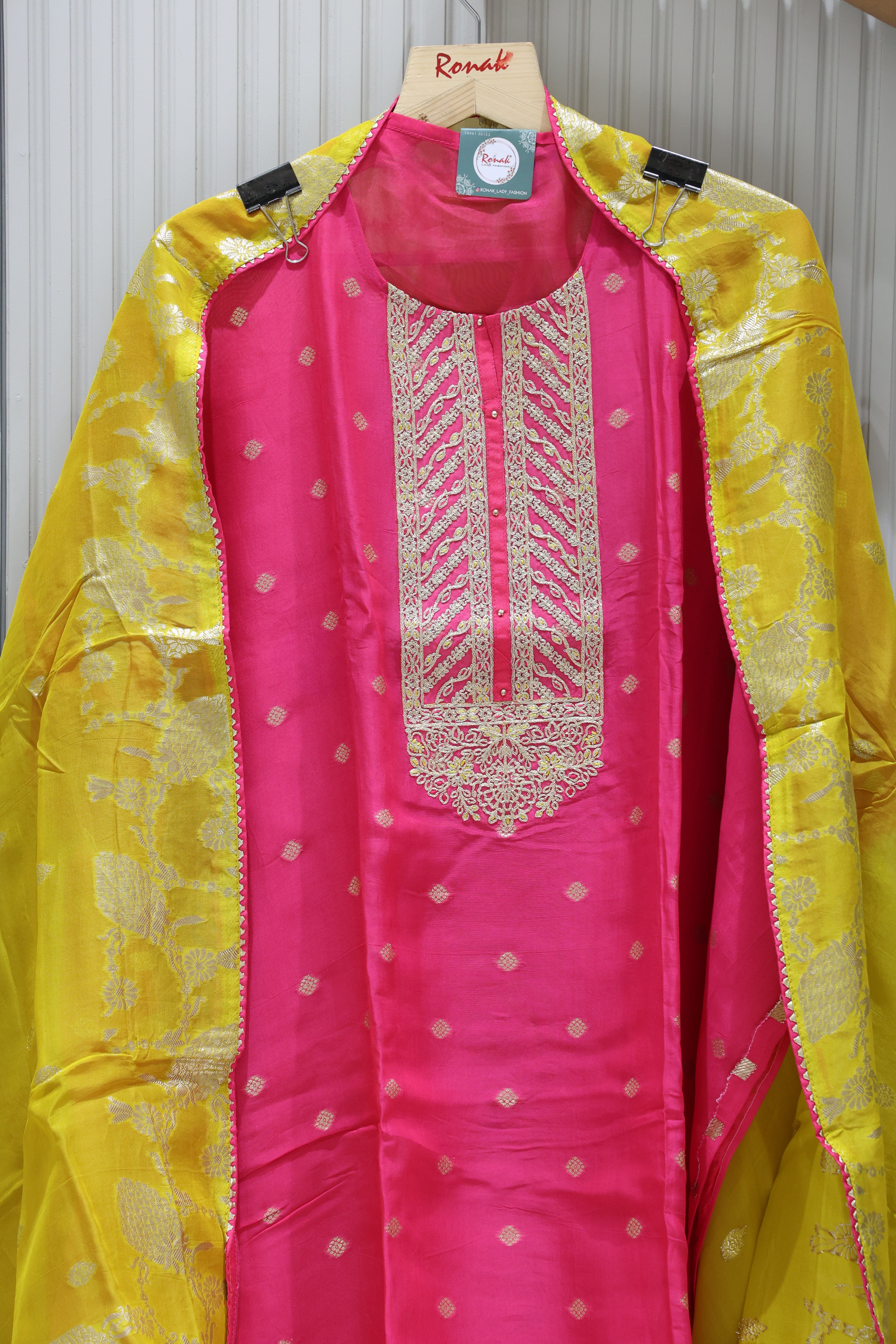 Premium orgenza Unstitched Suit with thraid Neck Work & orgenza Dupatta