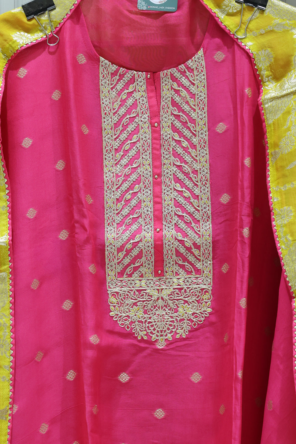 Premium orgenza Unstitched Suit with thraid Neck Work & orgenza Dupatta