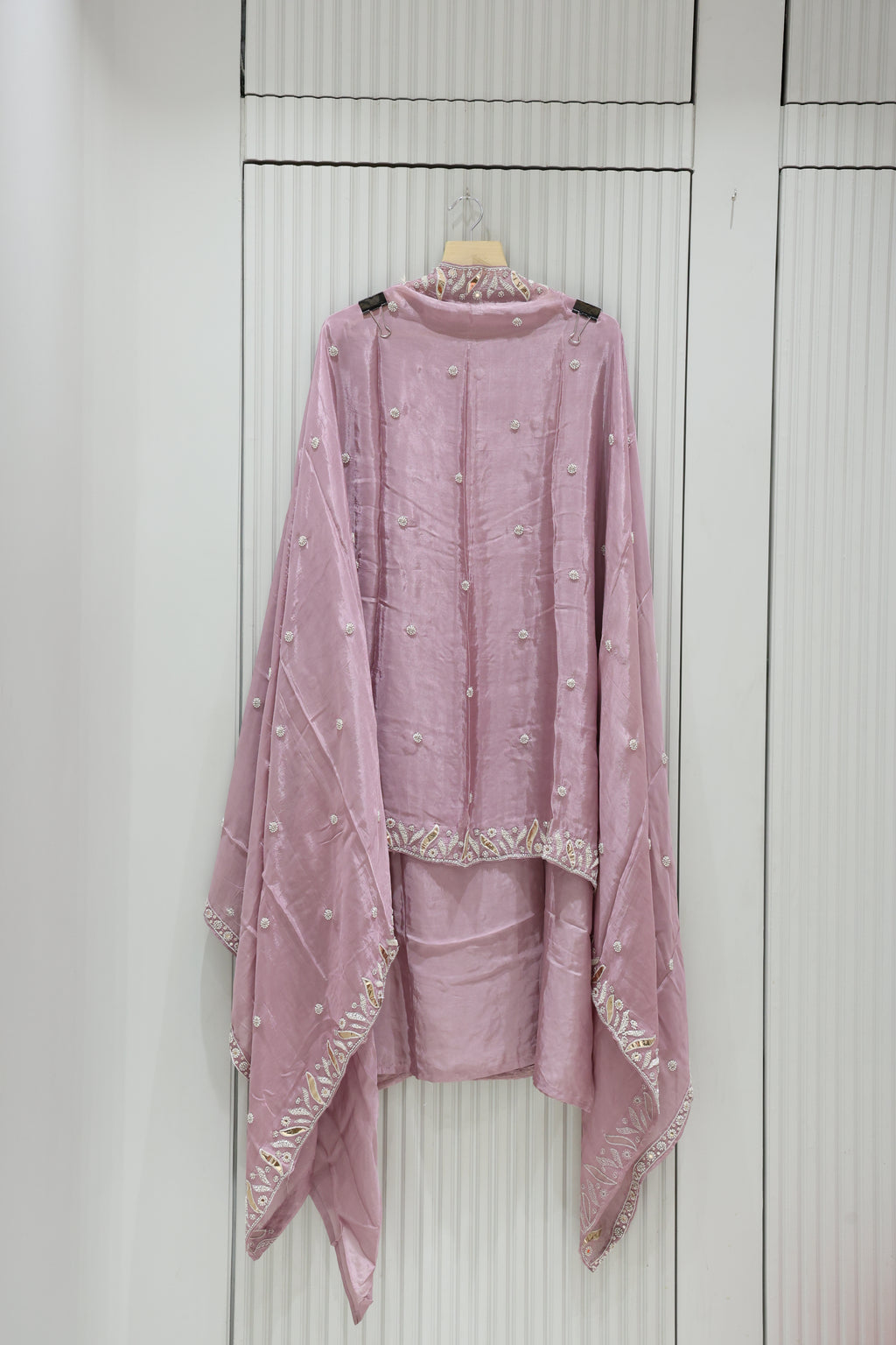 Premium Pure Giraf Silk Unstitched Suit with Hand Work Neckline
