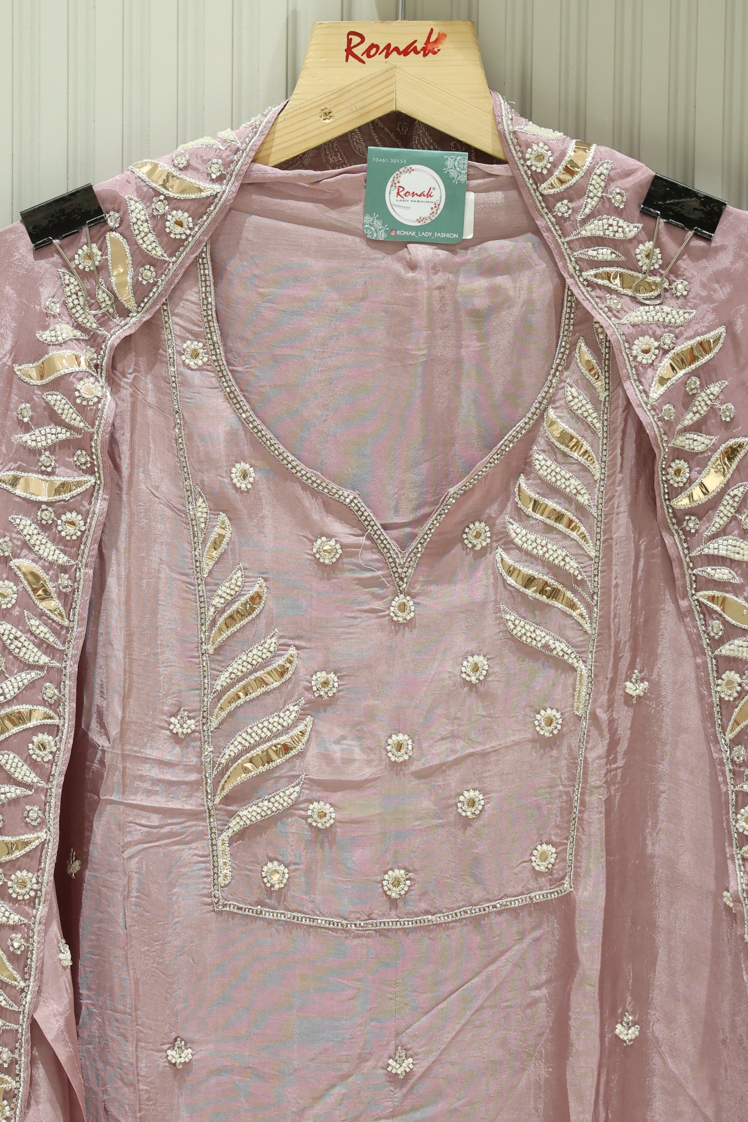 Premium Pure Giraf Silk Unstitched Suit with Hand Work Neckline