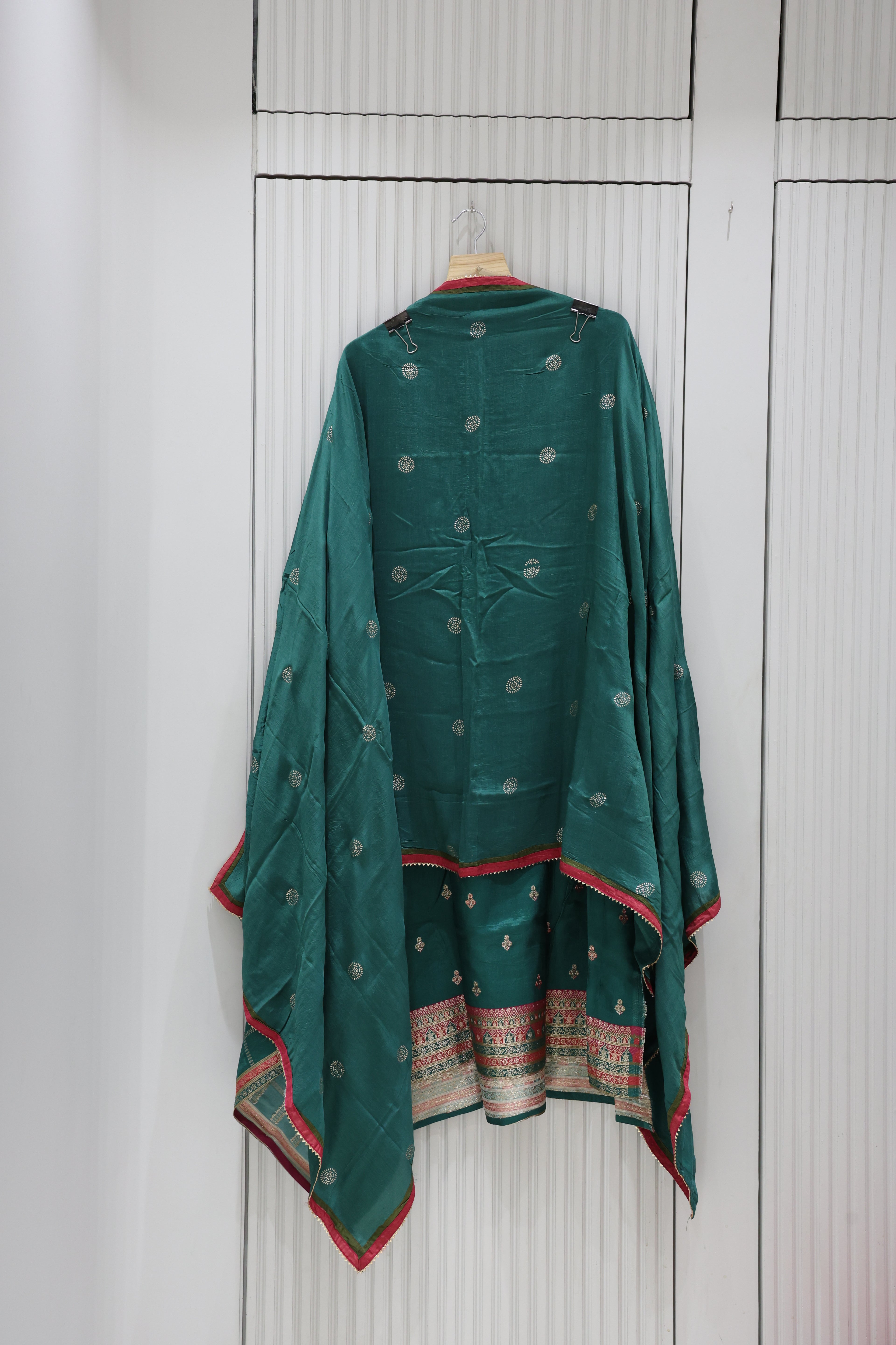 Premium Natural Crepe Unstitched Suit with All-Over Beads Work