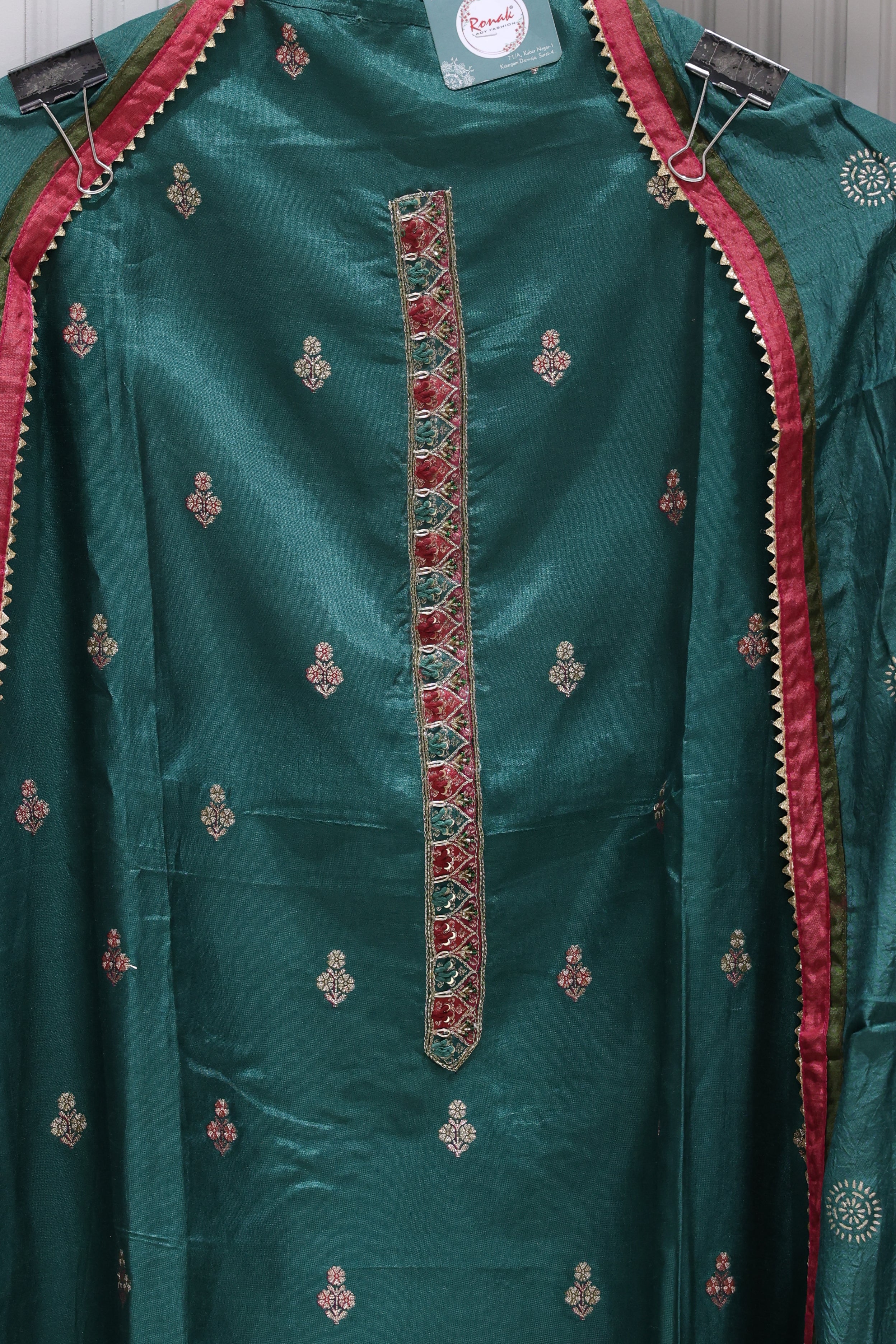 Premium Natural Crepe Unstitched Suit with All-Over Beads Work