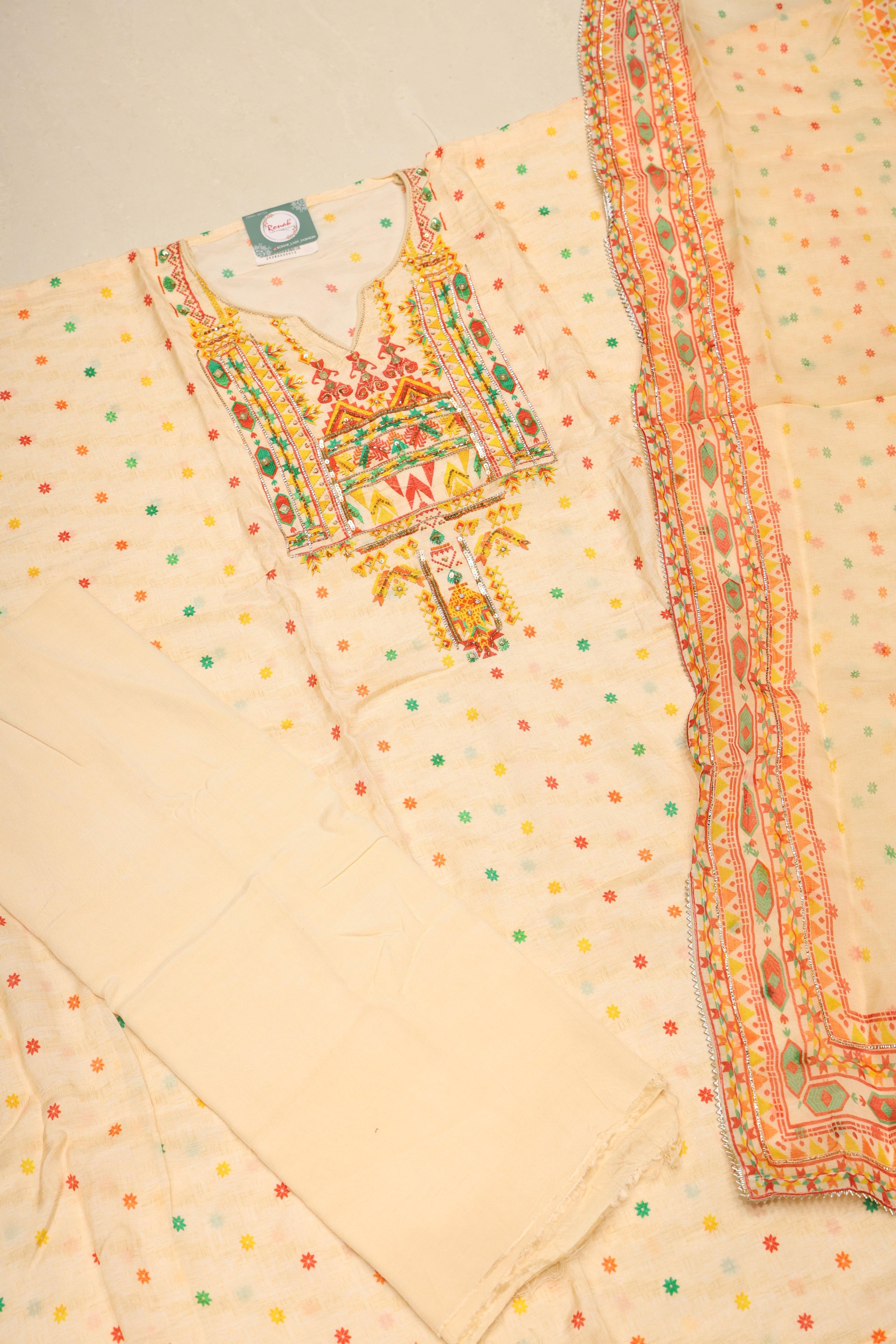Premium Pure Muslin Unstitched Suit with Pure Organza Dupatta