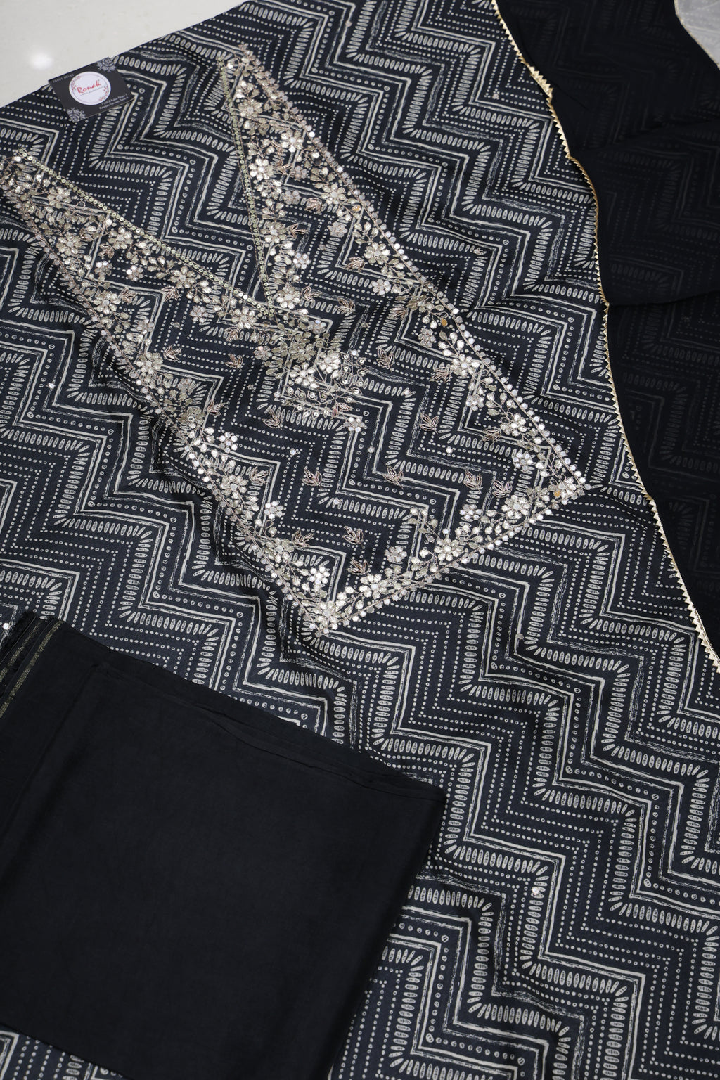 Premium Pure Silk Unstitched Suit with Heavy Neck Work & Pure Chiffon Dupatta