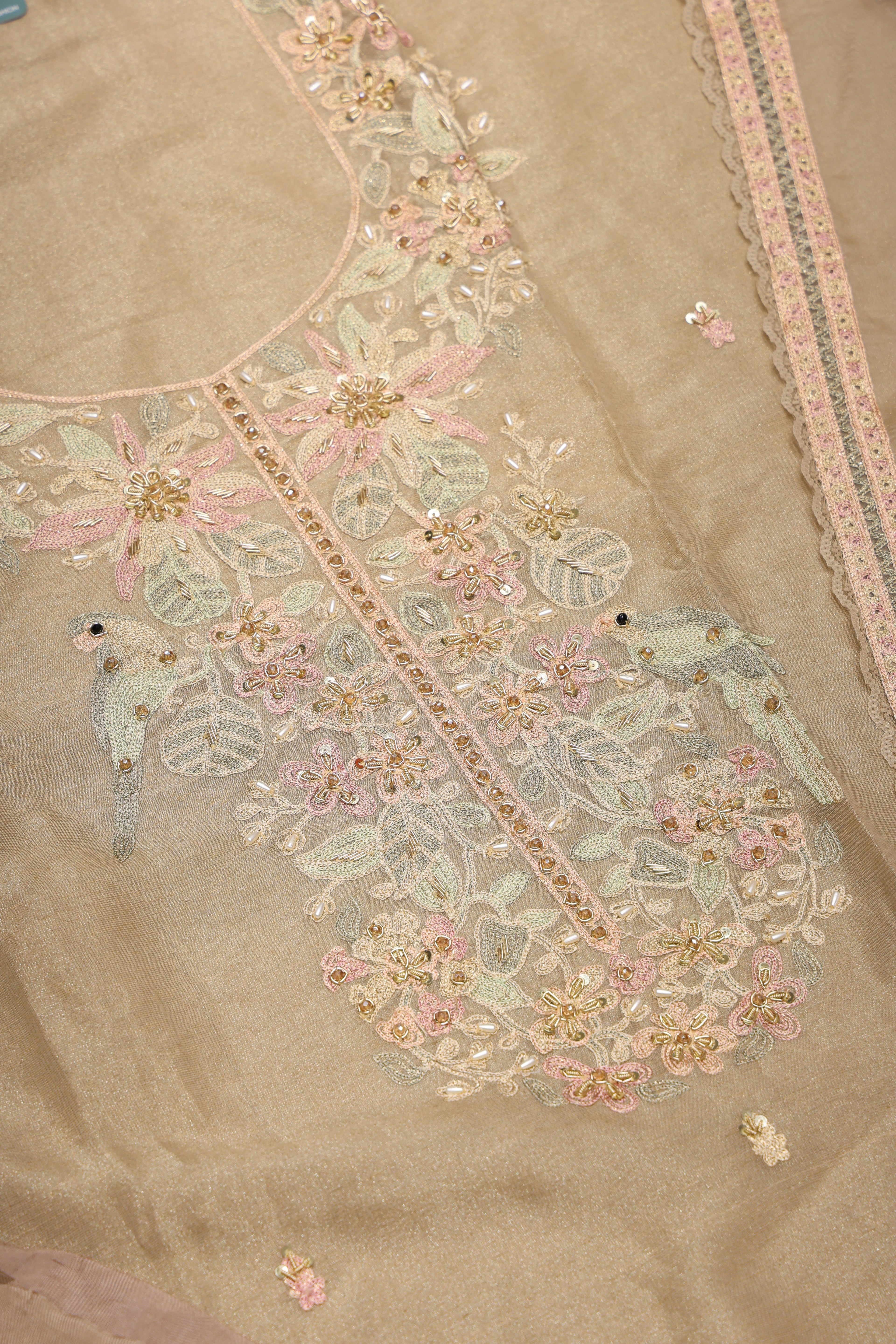 Premium Dola Silk Suit with Jardosi Neck Work & Heavy Bandhej Dupatta