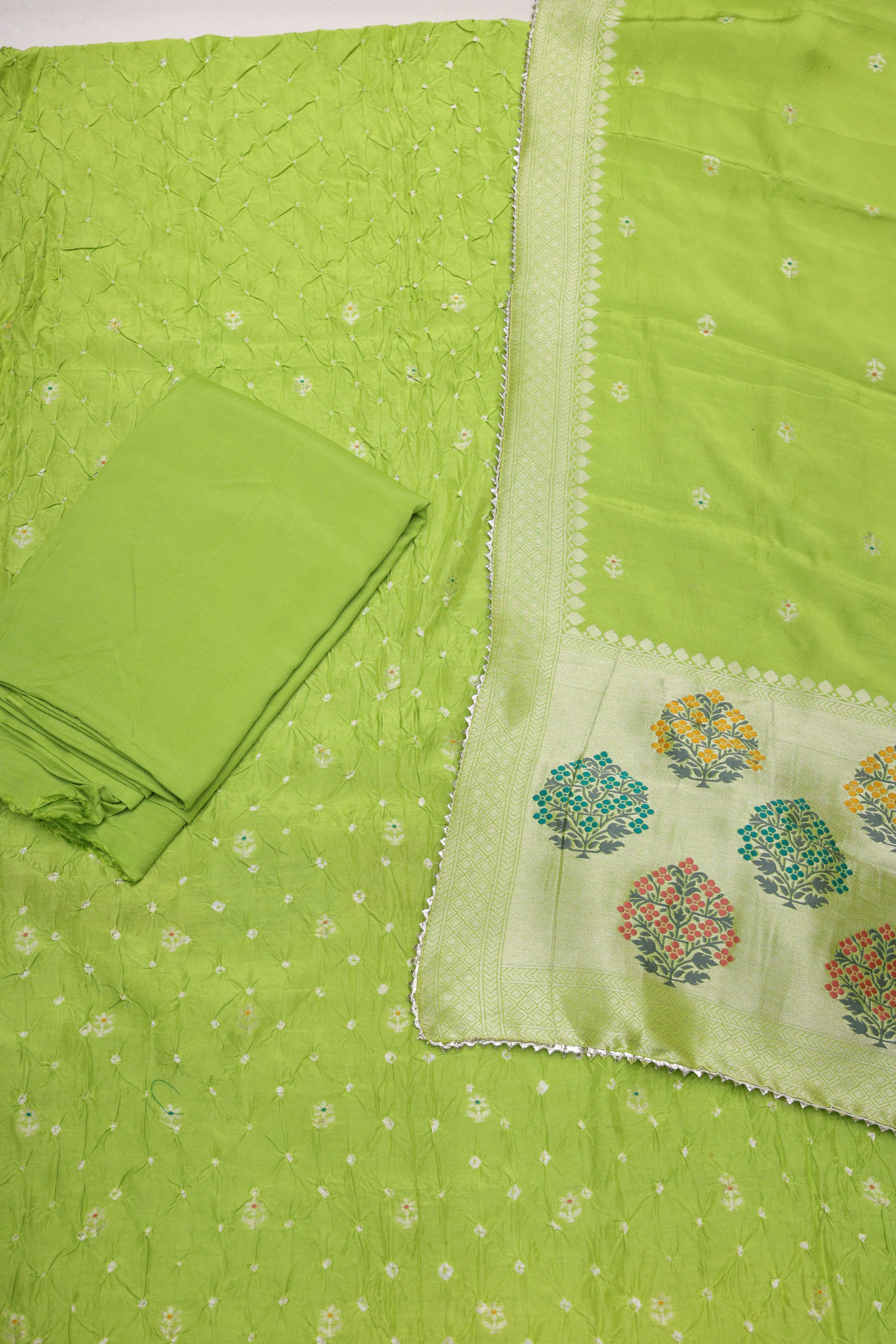 Premium Original Bandhej Pure Silk Suit with Banarasi Silk Dupatta