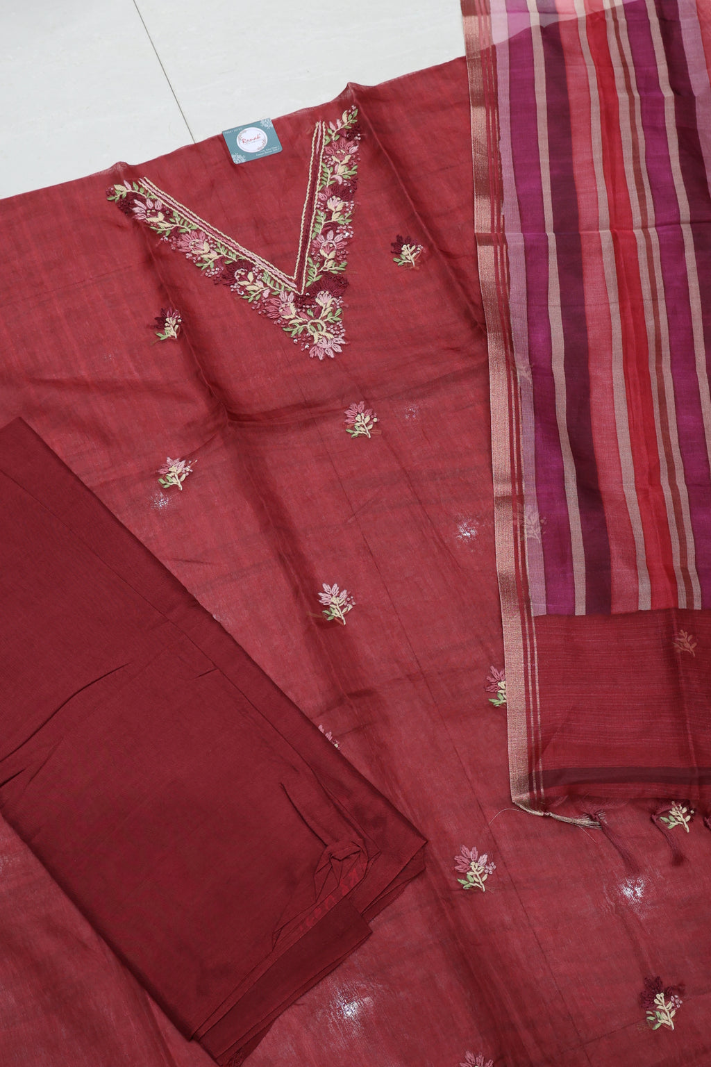 Premium Pure Tissue Unstitched Suit with Thread Work & Lining Dupatta