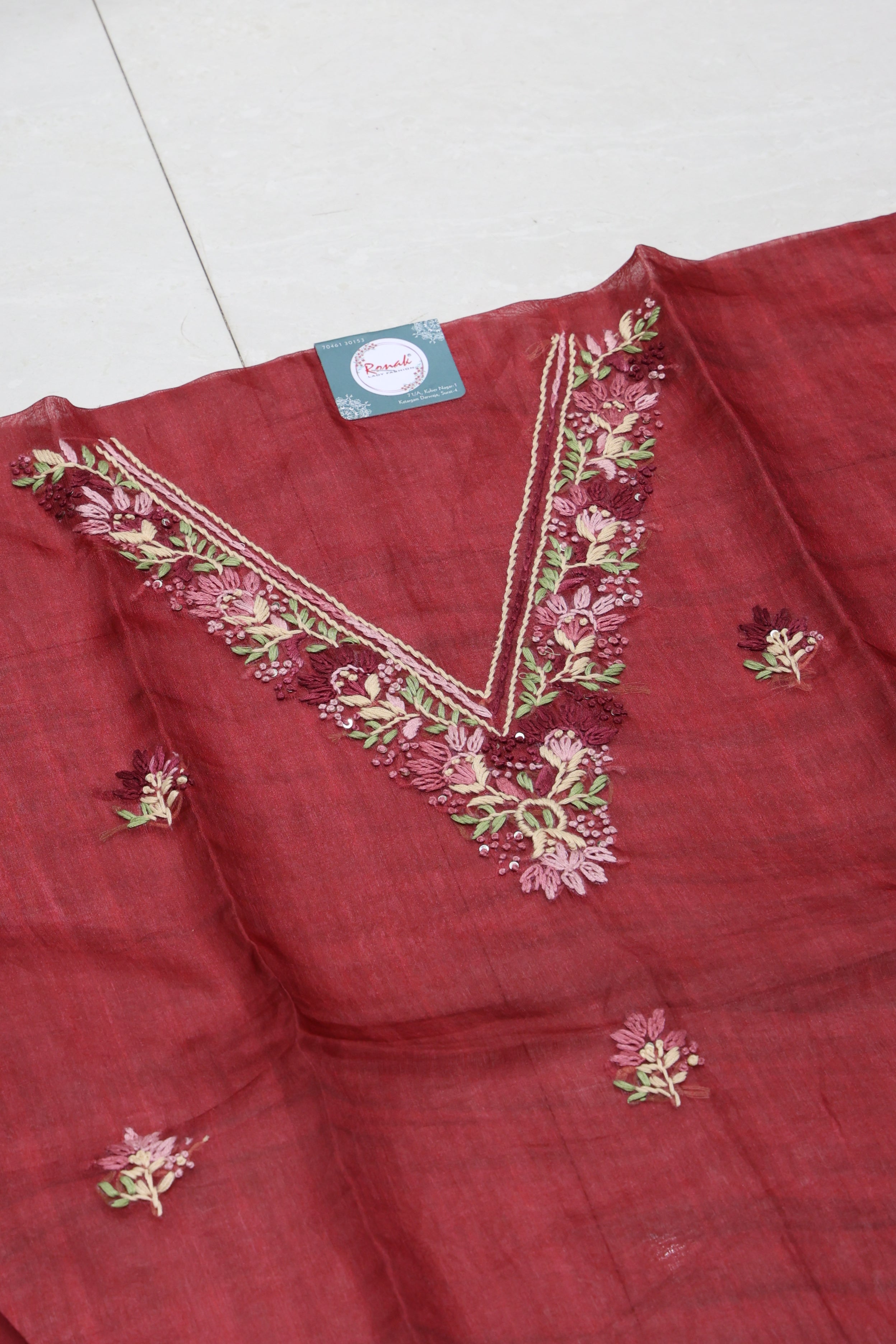 Premium Pure Tissue Unstitched Suit with Thread Work & Lining Dupatta