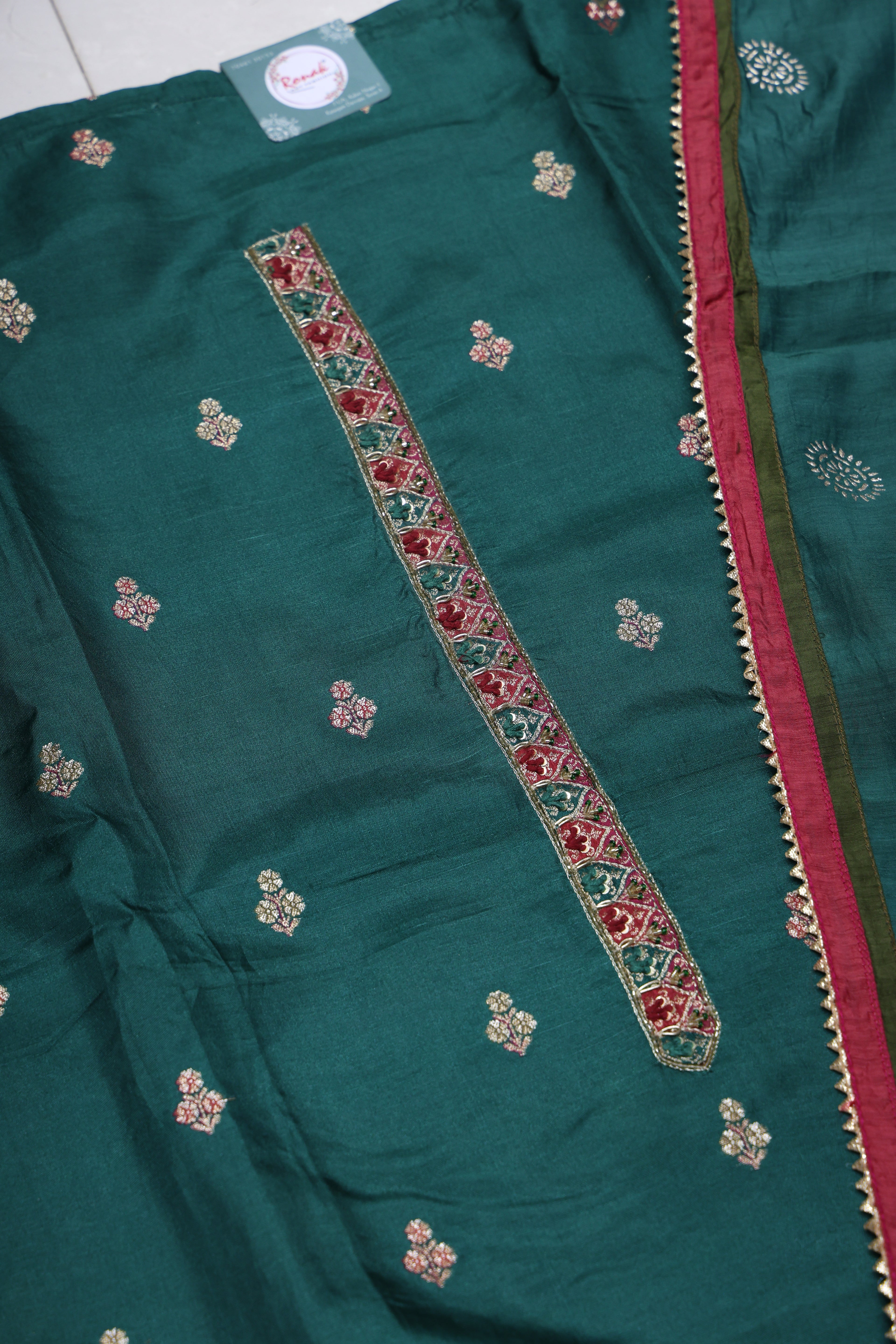 Premium Natural Crepe Unstitched Suit with All-Over Beads Work
