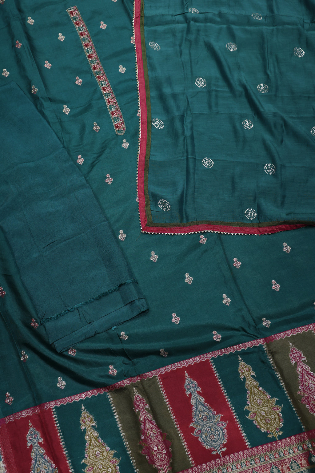 Premium Natural Crepe Unstitched Suit with All-Over Beads Work
