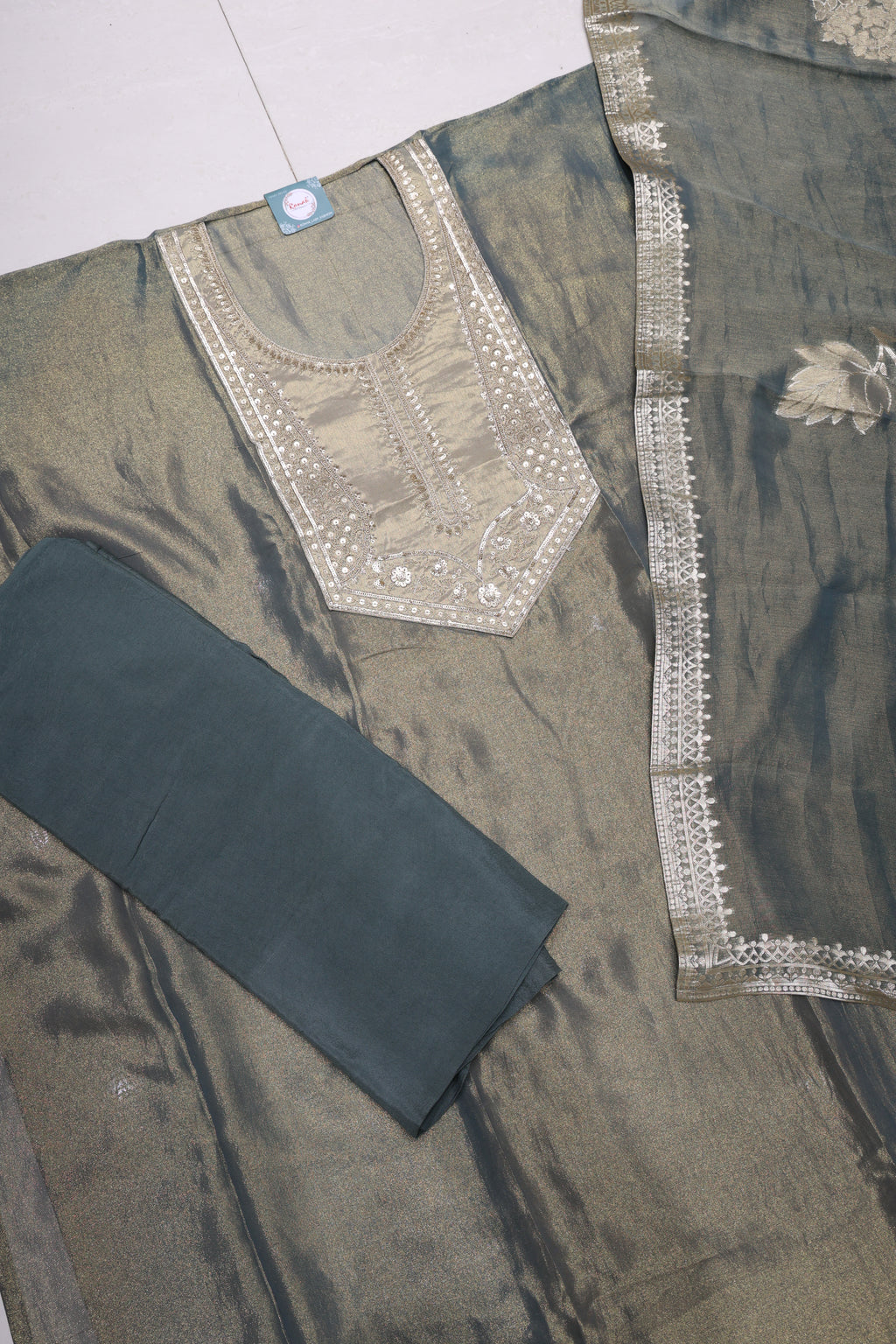 Premium Pure simmer Unstitched Suit with Thread Work Dupatta