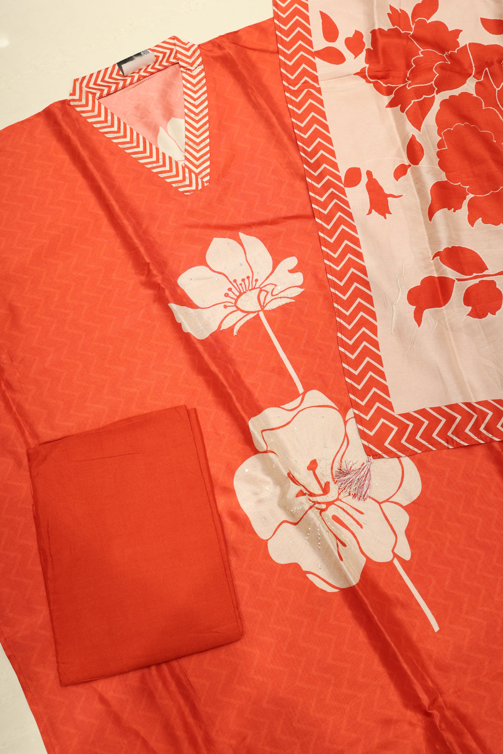 Premium Pure Silk Unstitched Suit with Gota Patti Work & Pure Chiffon Dupatta