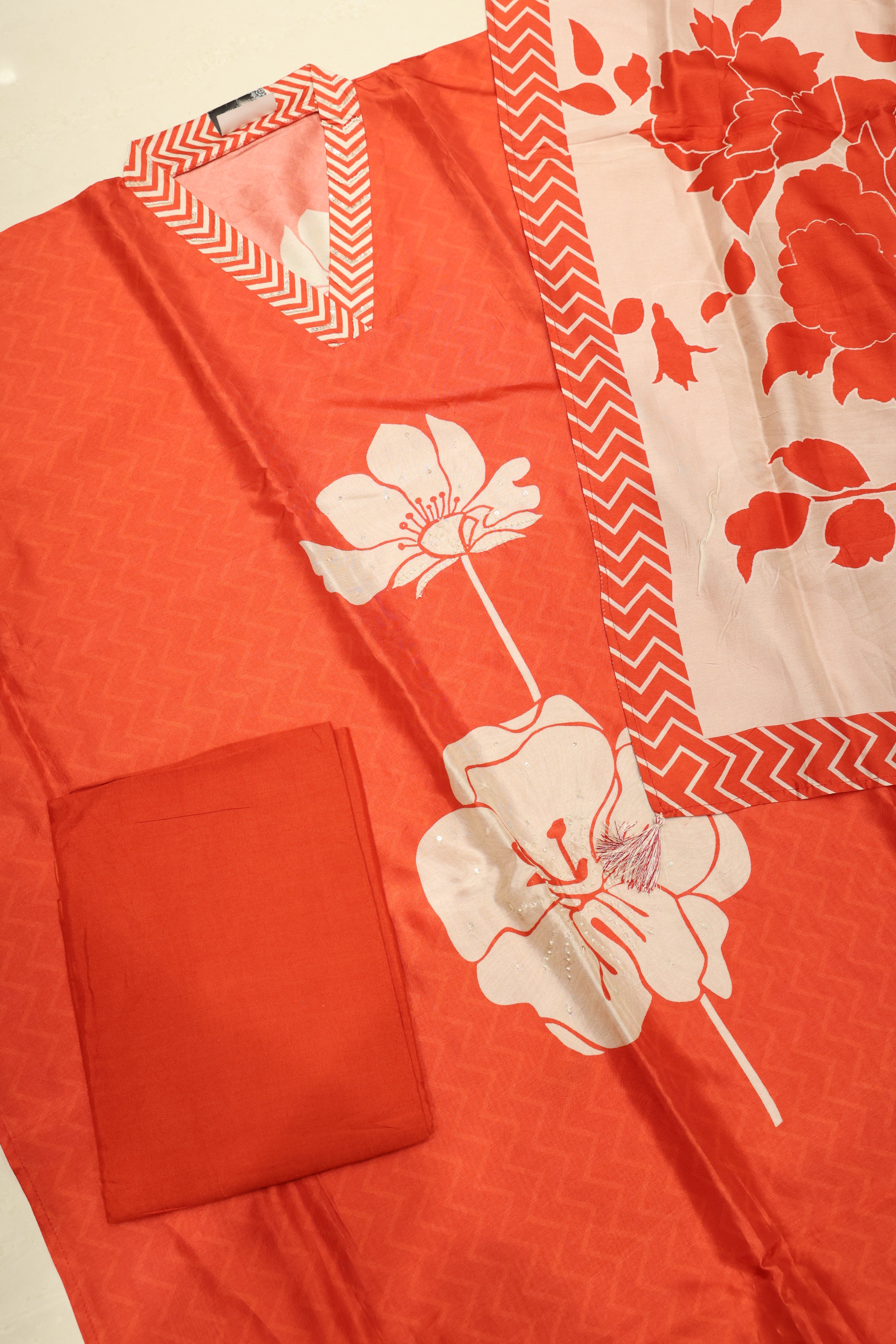 Premium Pure Silk Unstitched Suit with Gota Patti Work & Pure Chiffon Dupatta