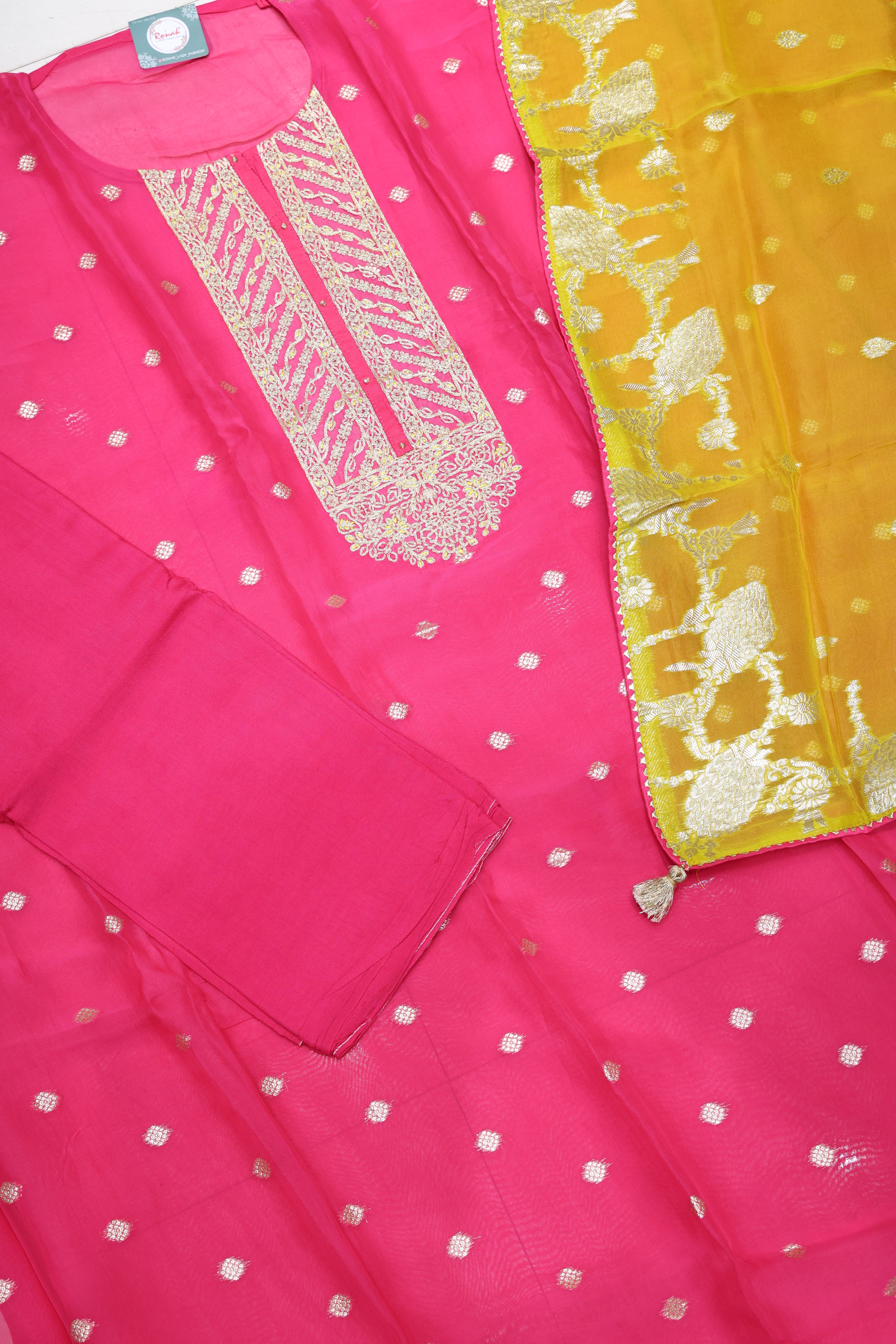 Premium orgenza Unstitched Suit with thraid Neck Work & orgenza Dupatta