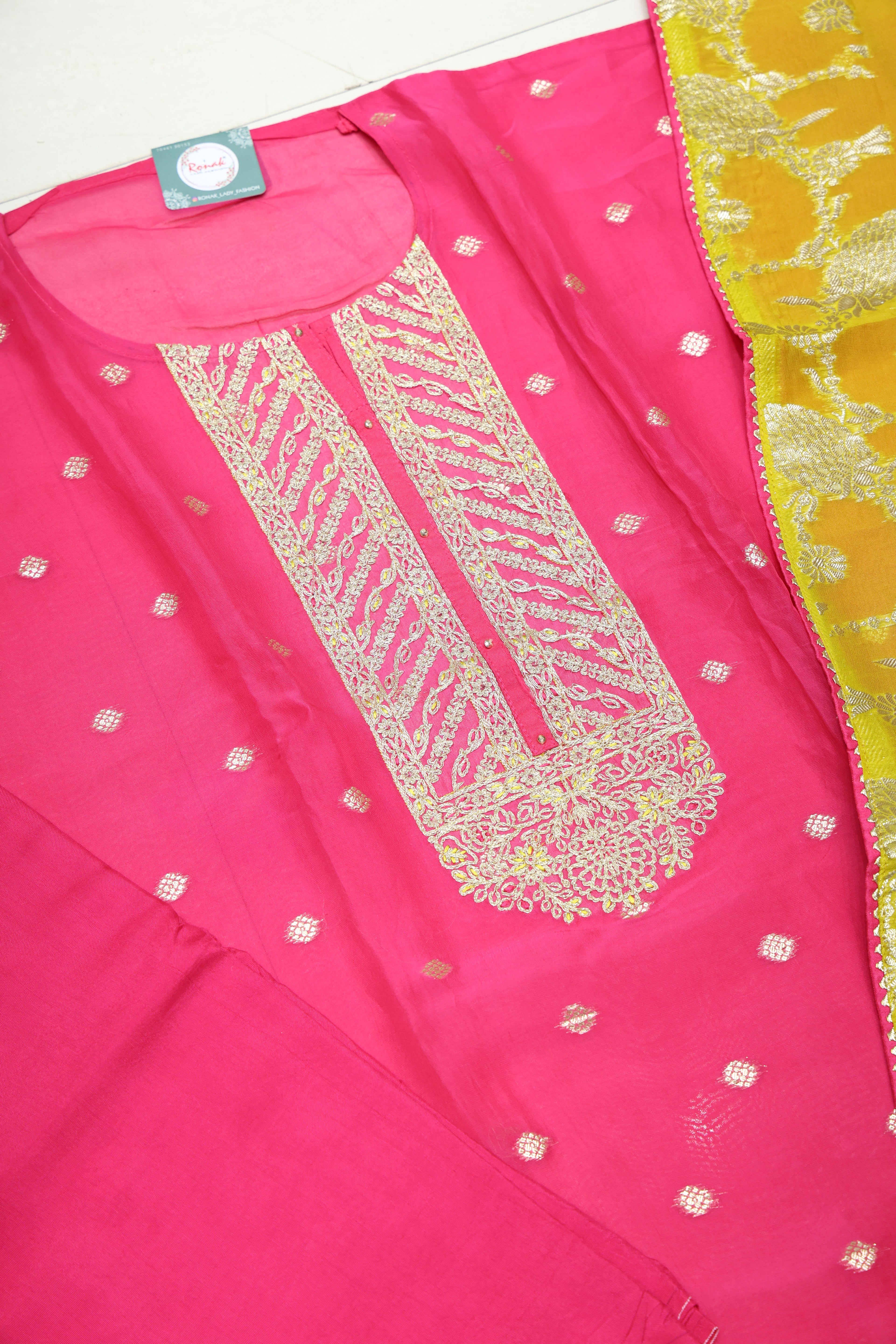 Premium orgenza Unstitched Suit with thraid Neck Work & orgenza Dupatta